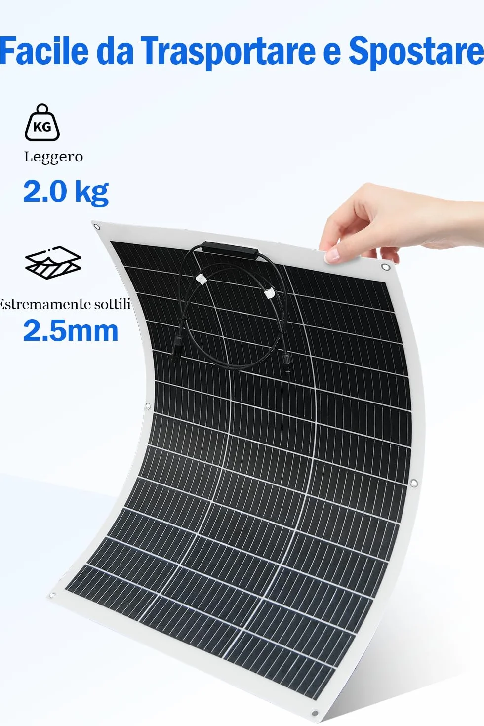 ECO-WORTHY Pannello Solare Flessibile Monocristallino da 130 W 12 V, Pannello Solare con Cavo di Ricarica per Camper, Auto, Barca, Batterie da 12 Volt
