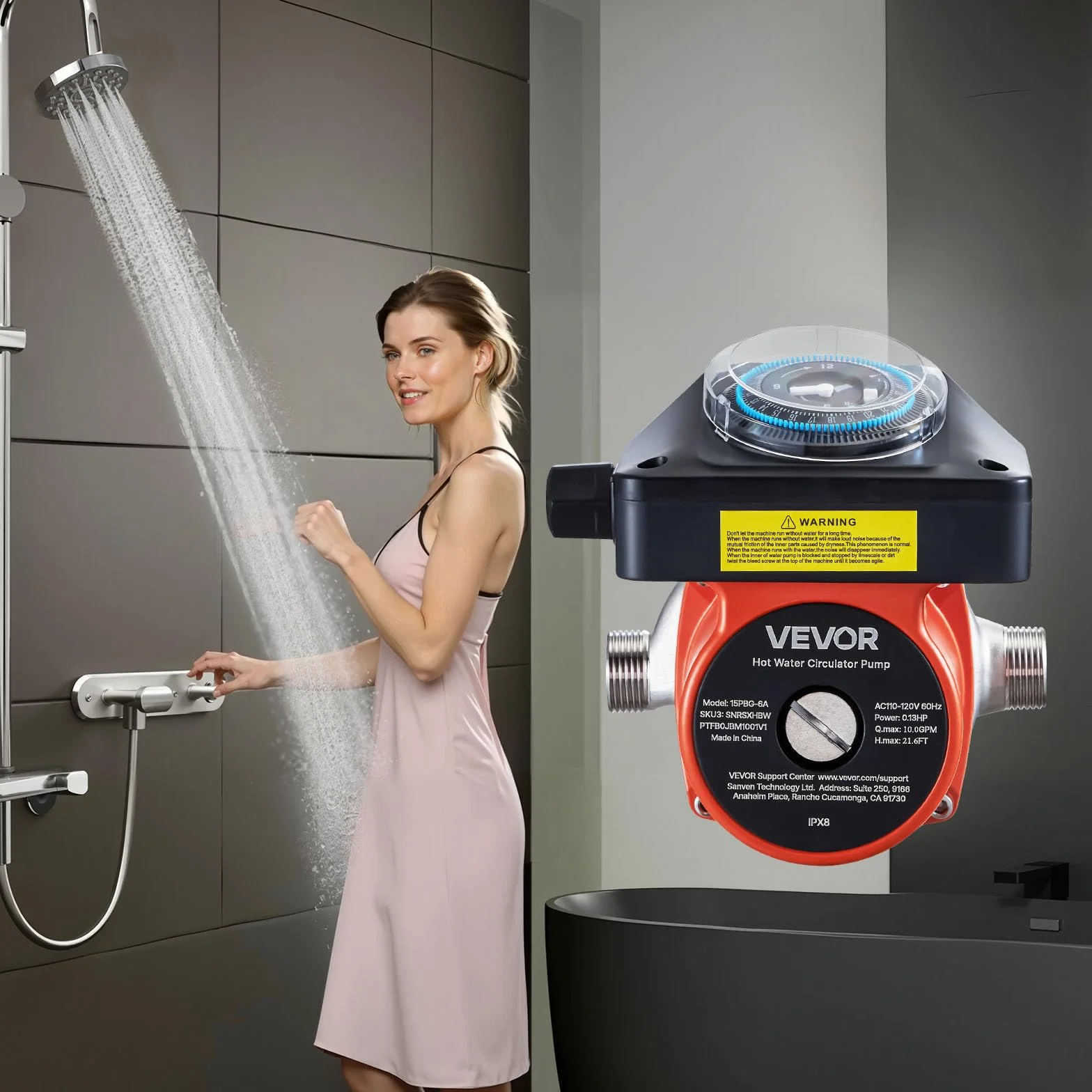 VEVOR Pompa di Ricircolo dell'Acqua Calda 38 L/min 100 W 220-240 V G3/4 G1/2