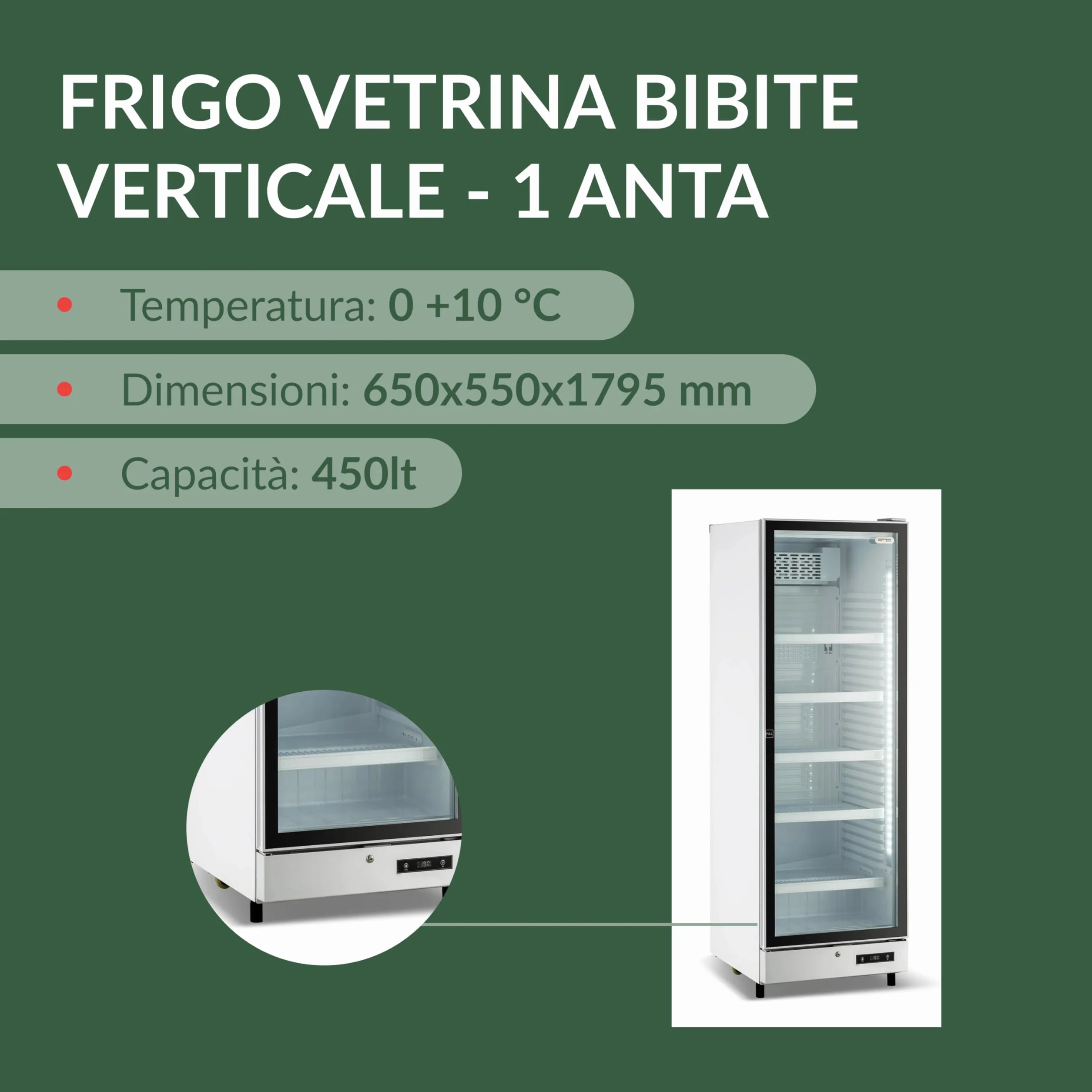 Ristoattrezzature - Frigorifero per Bevande - 1 Anta in Vetro - Vetrina Frigo Verticale per Bibite 65x65x179,5 cm - Illuminazione Led e Serratura - 0 +10 °C - Bianca - 450 Litri