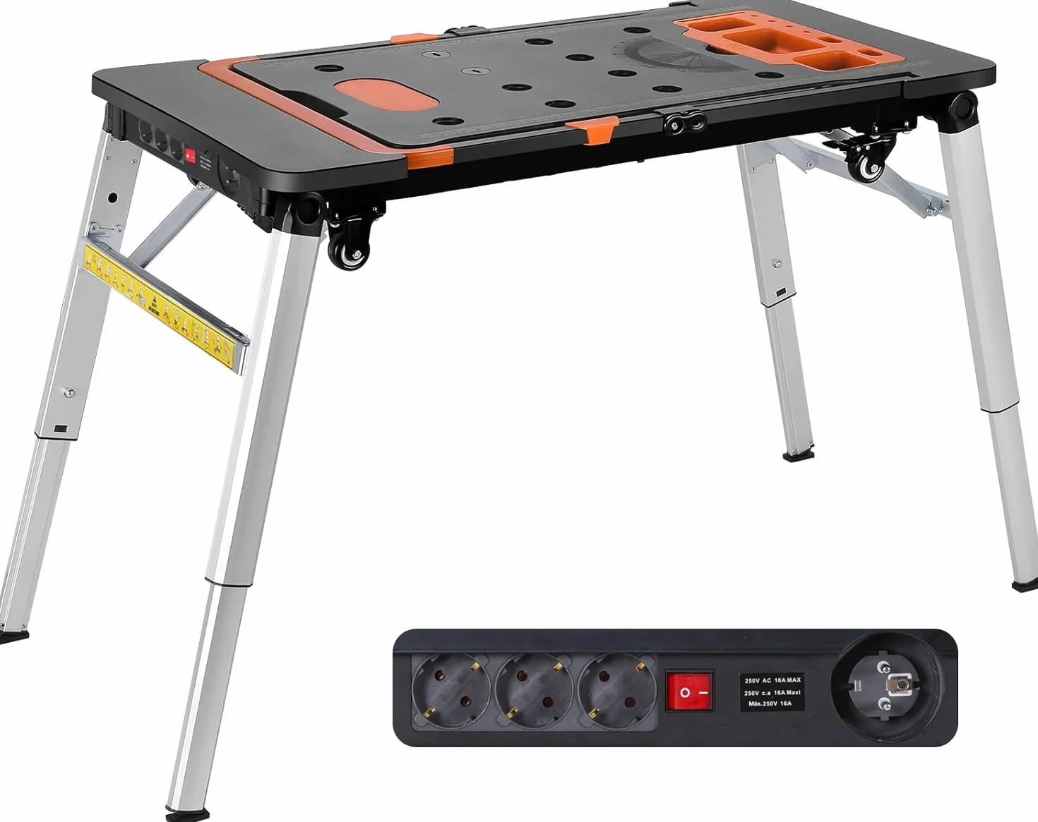 TLGREEN 7 in 1 Banco da Lavoro Pieghevole, Tavolo da Lavoro Portatile, Piattaforma di Lavoro Regolabile in Altezza, Carrello da Trasporto, Carrello a Mano con 4 pcs Rotella, per Domestico, DIY, Garage