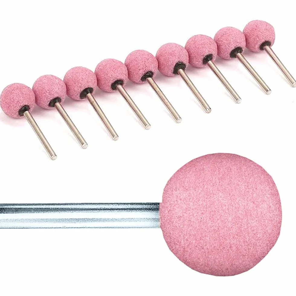 Punte rotanti con testa a sfera da 16 mm, 10 pezzi in corindone cromato, utensili rotanti per levigatura, lucidatura dei metalli, intaglio, diametro del gambo 6 mm, rosa