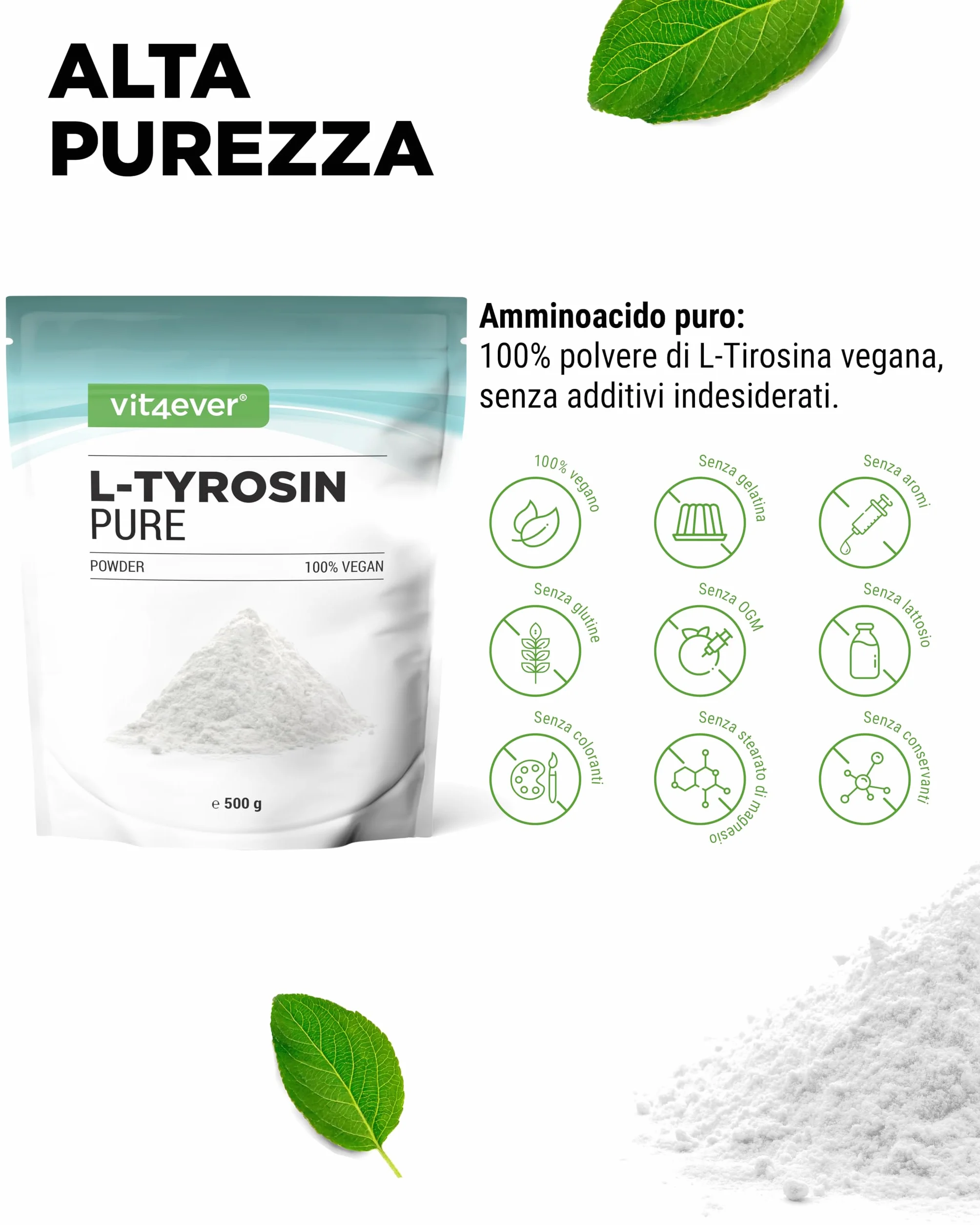 L-Tirosina 500 g Polvere Amminoacido Puro Vegan 333 Porzioni
