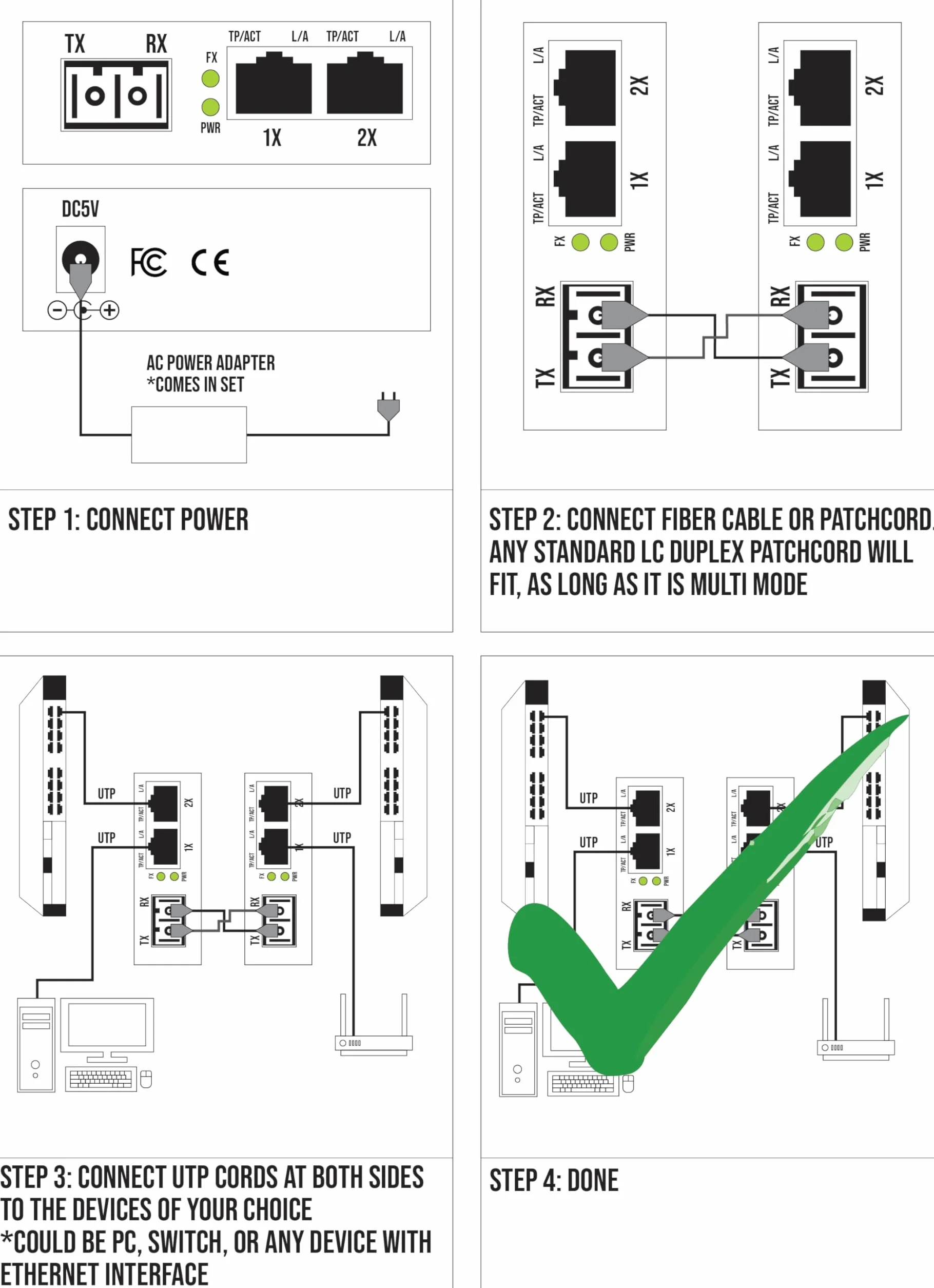 Coppia di convertitori multimediali in fibra Gigabit Ethernet RJ45 MM LC 850nm SFP 10/100/1000Base-Tx 1000Base-SX