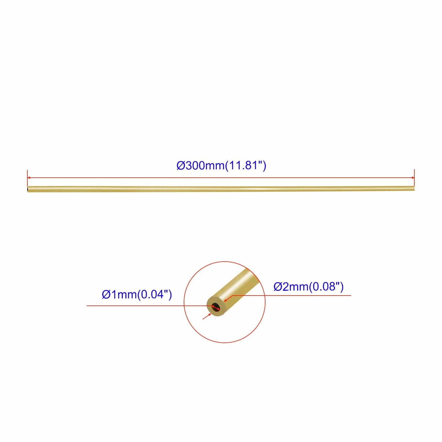 Tubo in rame tondo ID 1 mm OD 2 mm capillare 300 mm per frigorifero