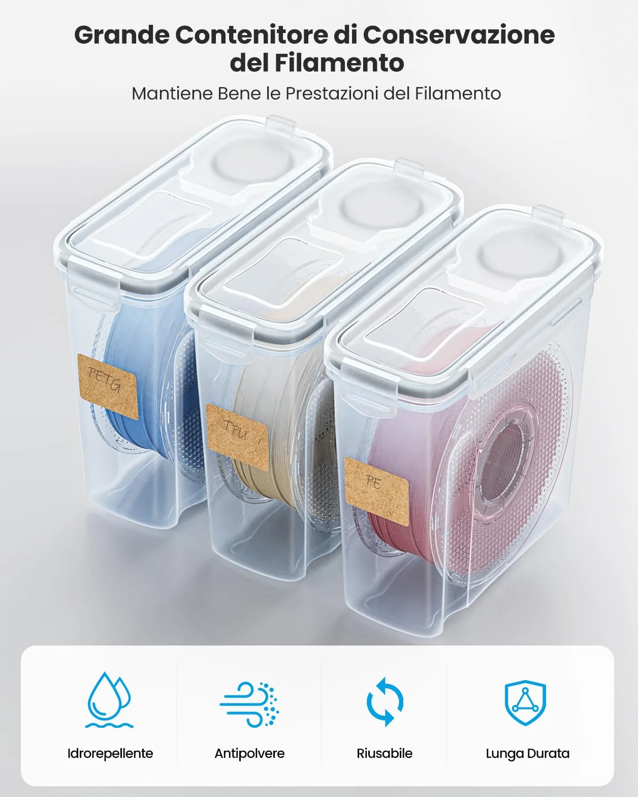 YOOPAI Confezione da 6 contenitori per filamenti, per filamenti di stampa 3D, sigillatura e protezione, con essiccante ed etichette, impermeabile e antipolvere, 4,0 l