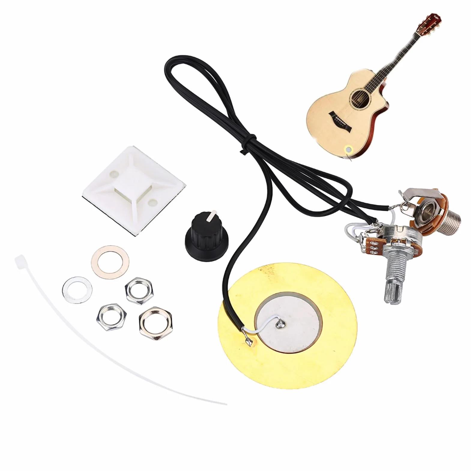 Pickup 50mm Trasduttore piezoelettrico in metallo Amplificatore precablato Pickup per chitarra Pickup in metallo Kit di montaggio per pickup per chitarra Accessori per chitarra