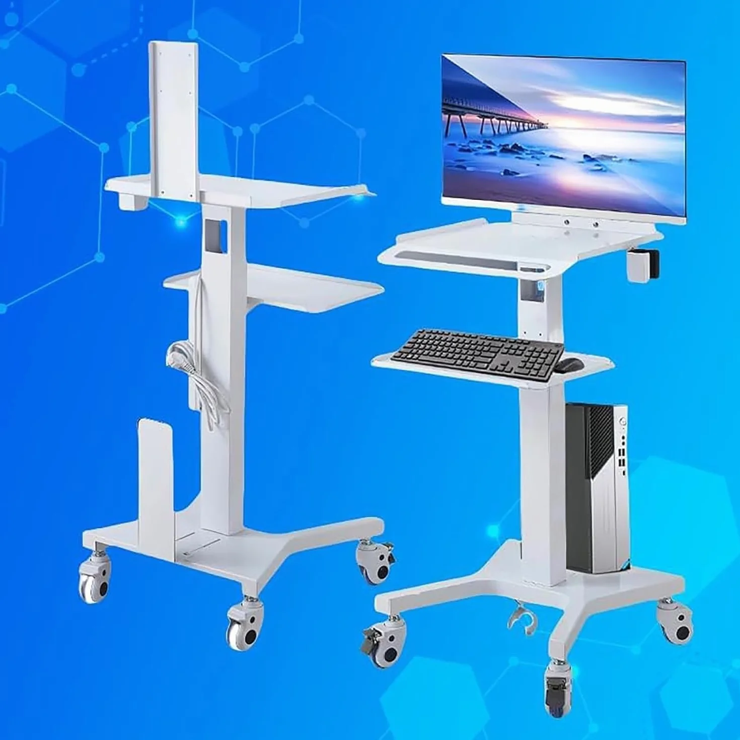 Carrello medico per carrello mobile con supporto per monitor e scanner orale, carrello dentale con ruote, carrello a doppio strato per ospedale, clinica dentale e ufficio