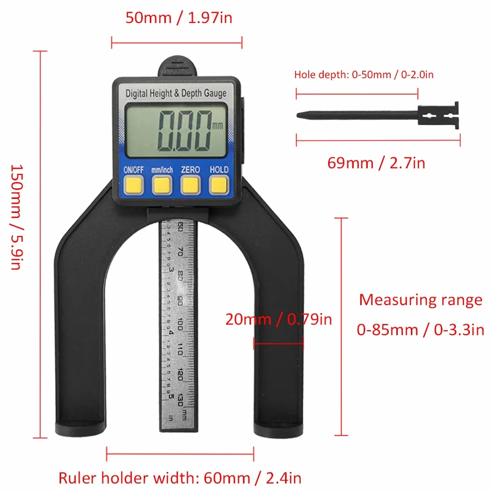 Calibro di profondità KKnoon 0-85 mm Nylon