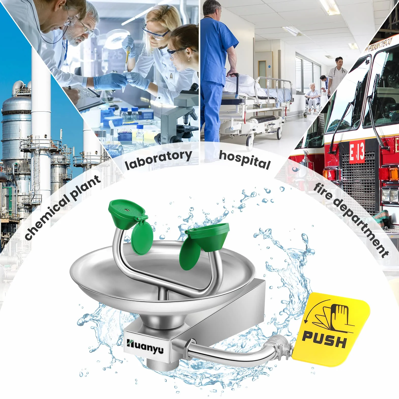Huanyu Stazione di emergenza lavaggio occhi a parete Hands-Free kit primo soccorso con segno per fabbrica laboratorio cantiere