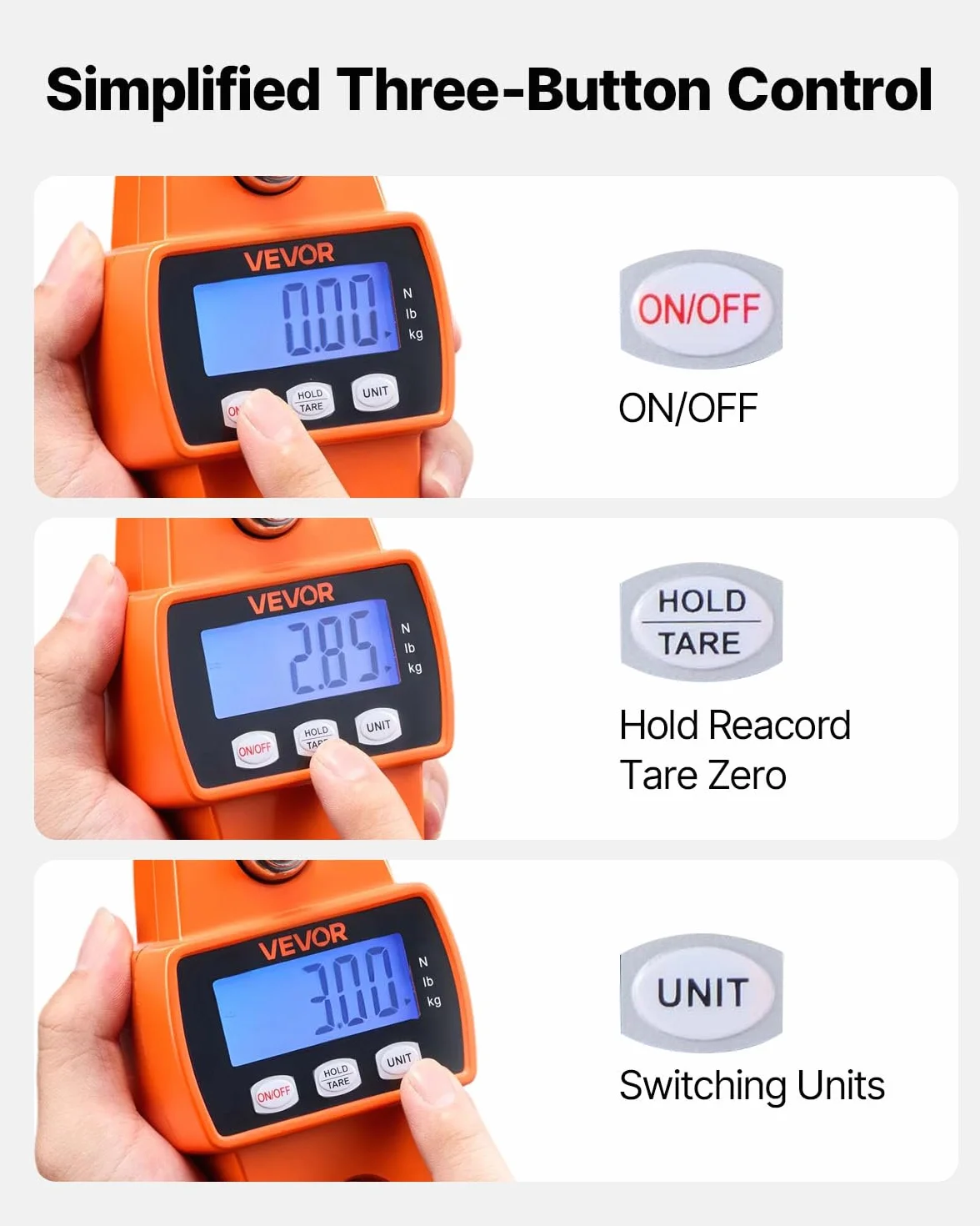 VEVOR Bilancia Digitale a Gancio per Carico Valigia 300kg Portatile LCD Precisione 50g Arancione