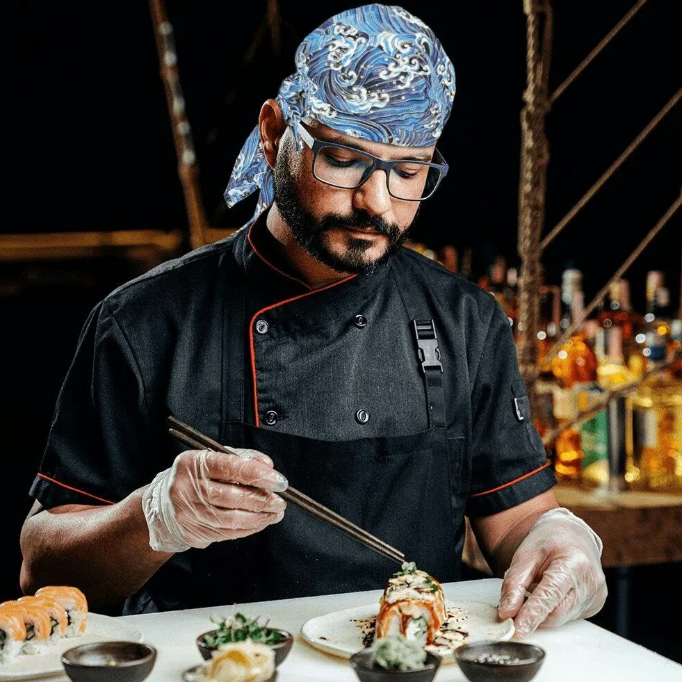 Cappello Cuoco Giapponese Regolabile Bandana Chef Berretto Teschio Cucina Traspirante