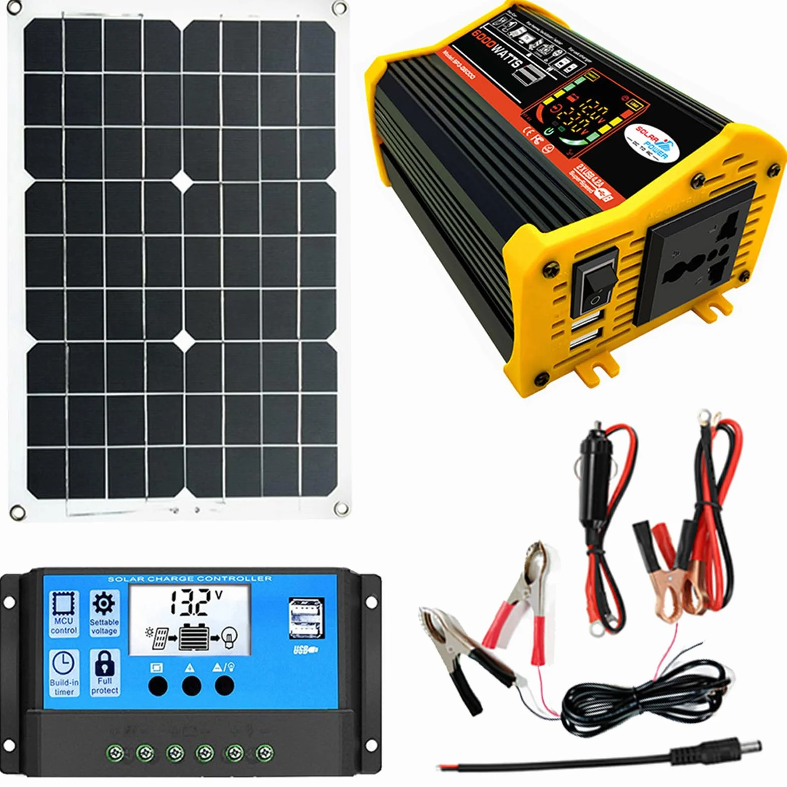 Impianto solare completo da 6000 W, kit indipendente dalla rete, 18 V, 18 W, pannello solare 12/24 V, 30 A, regolatore di carica solare da 110 V/220 V, pannello solare