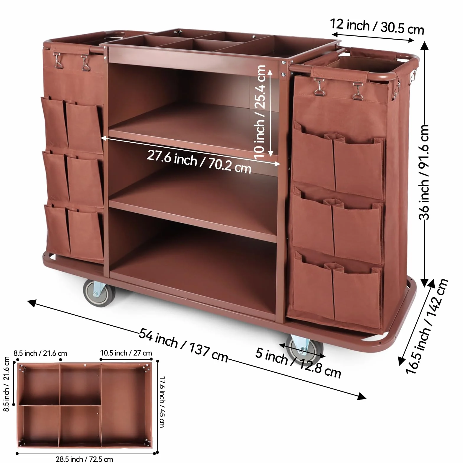 EBANKU Carrello multifunzionale per hotel, carrello per pulizie commerciali e carrello per pulizie con sacco capiente e ruote