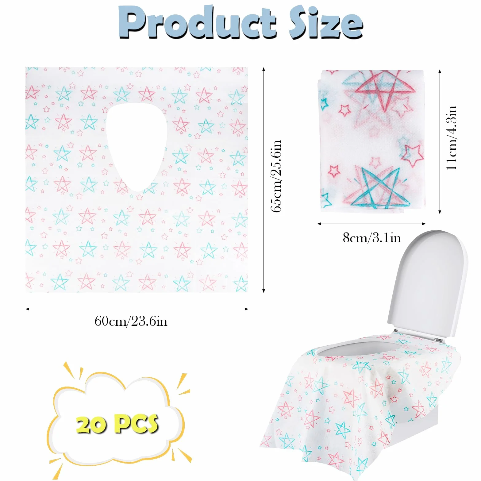 Copriwater Usa e Getta Bambini Adulti WC Monouso Portatile 65x60cm 20 Pezzi