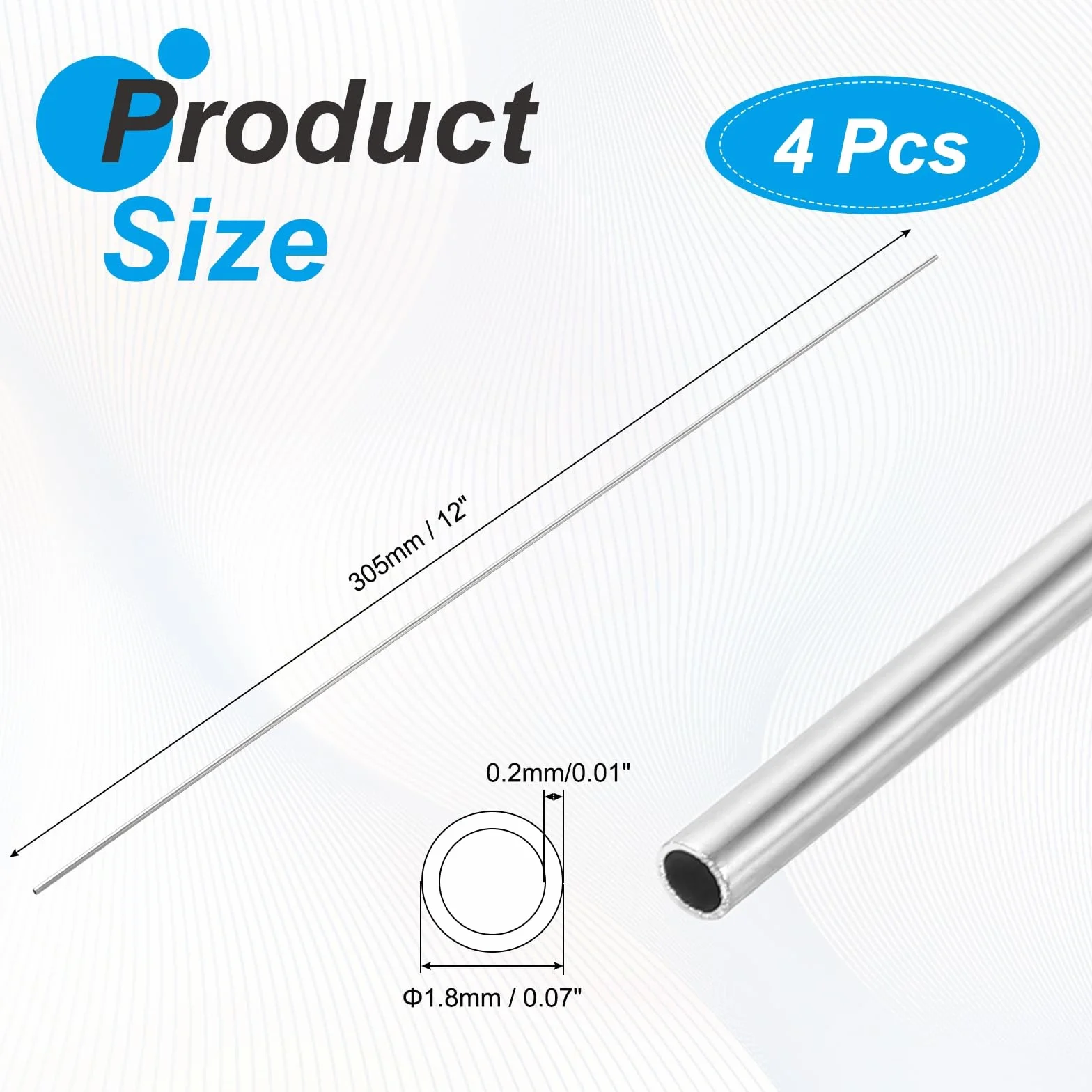 sourcing map Tubo capillare in acciaio inossidabile 316L, diametro esterno 1,8 mm x 0,2 mm, spessore della parete 305 mm, lunghezza 305 mm, tubo metallico dritto senza cuciture, per costruzione