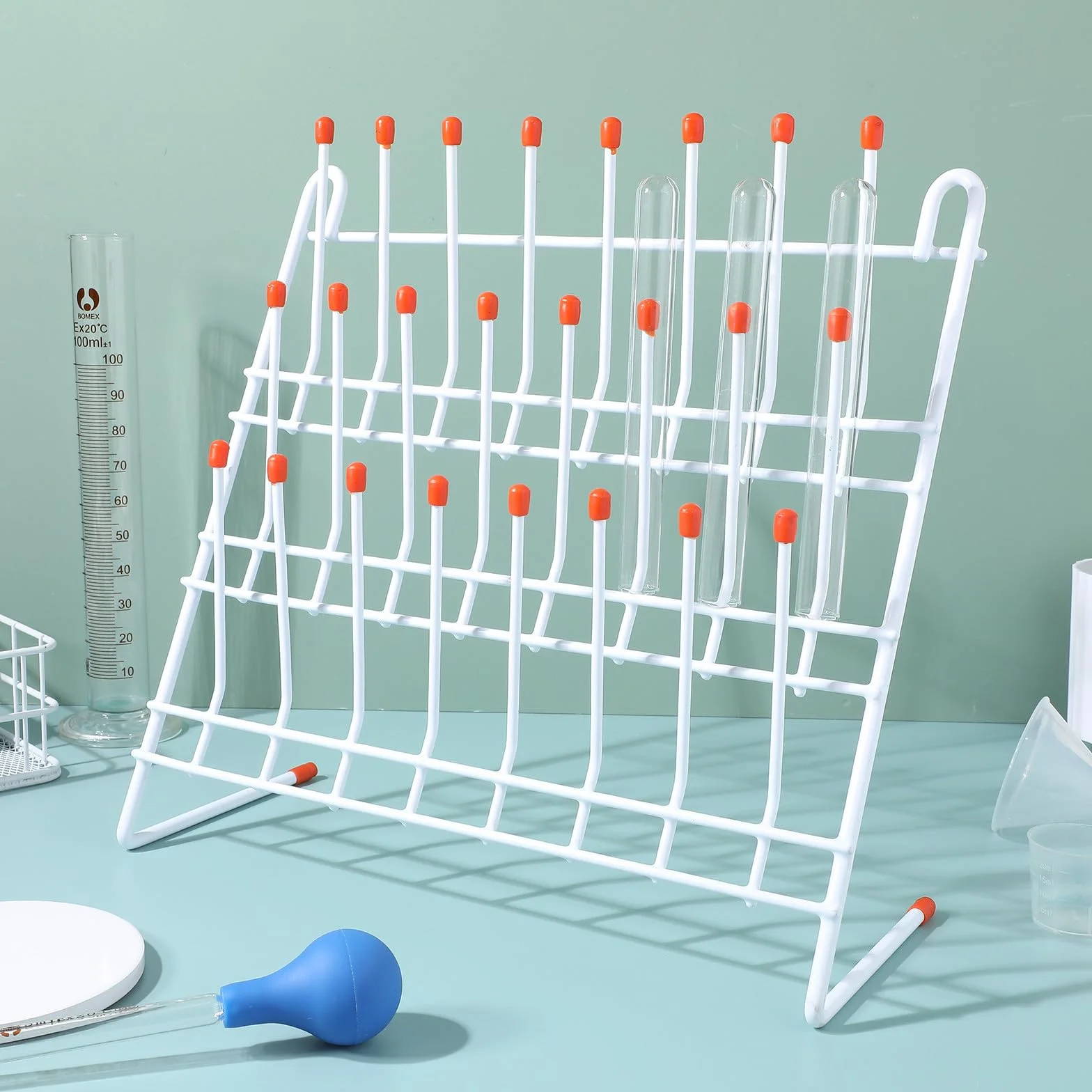 Rack di Essiccazione per Tubi da Laboratorio in Acciaio Inox 30X30 CM Porta Provette e Bicchieri per Uso Industriale e Scientifico Facile da Svuotare e Pulire