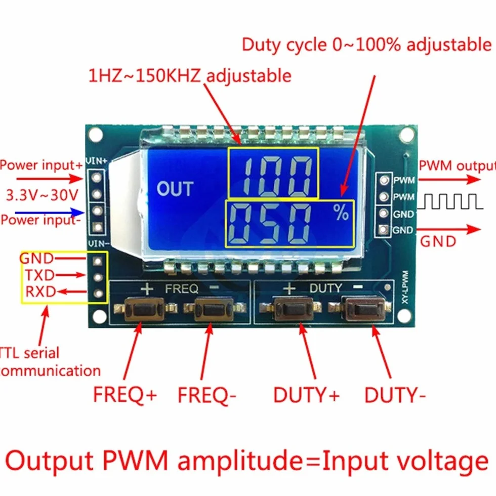 5 pz 1Hz-150KHz 3.3V-30V Generatore di Segnale PWM Frequenza di Impulso Duty Cycle LCD
