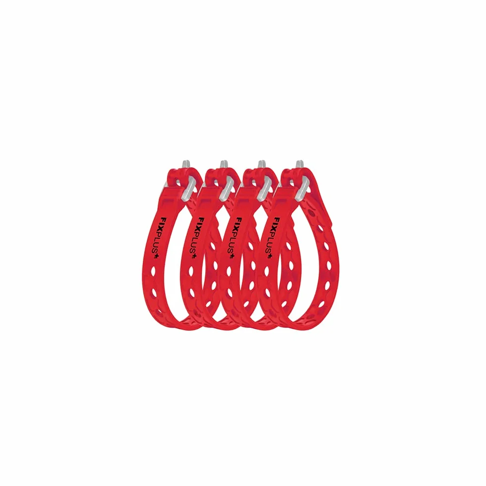 Fixplus Strap 4-pack Nano size: corto e stretto - lashing strap Per assicurare, fissare, legare e lashing, in plastica speciale con fibbia in alluminio 23cm x 1.2cm (rosso)
