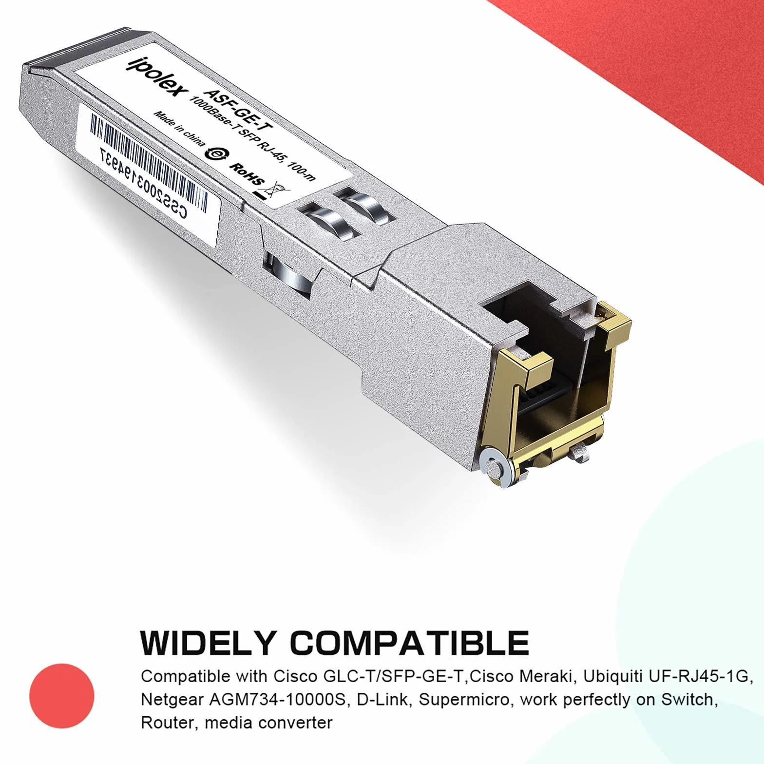 ipolex 1G SFP RJ45 Ricetrasmettitore rame Mini GBIC 1000Base-T Cisco GLC-T SFP-GE-T Meraki MA-SFP-1GB-TX Ubiquiti UF-RJ45-1g Mikrotik CAT.5e 100m