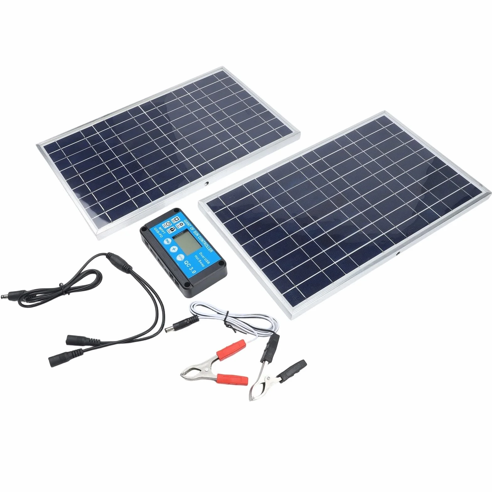 Kit Caricabatterie Solare 200W, 12V, Manutentore di Ricarica Lenta, Caricabatterie per Batteria IP65 Impermeabile per Auto, Barca, Campervan (Doppio)