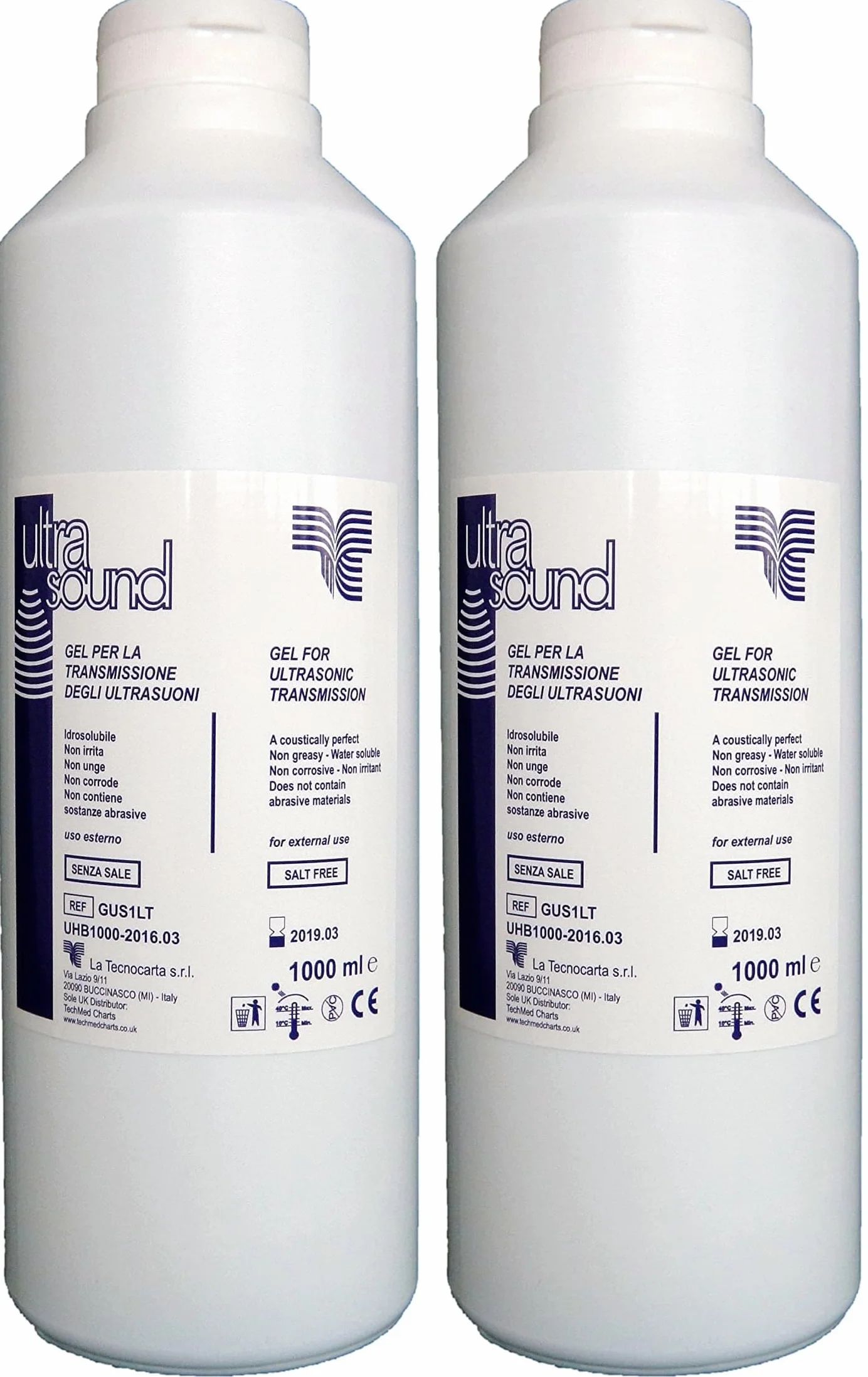 GUS1LT Gel per Ultrasuoni in Flacone da 1 Litro, Azzurro (Confezione da 2)