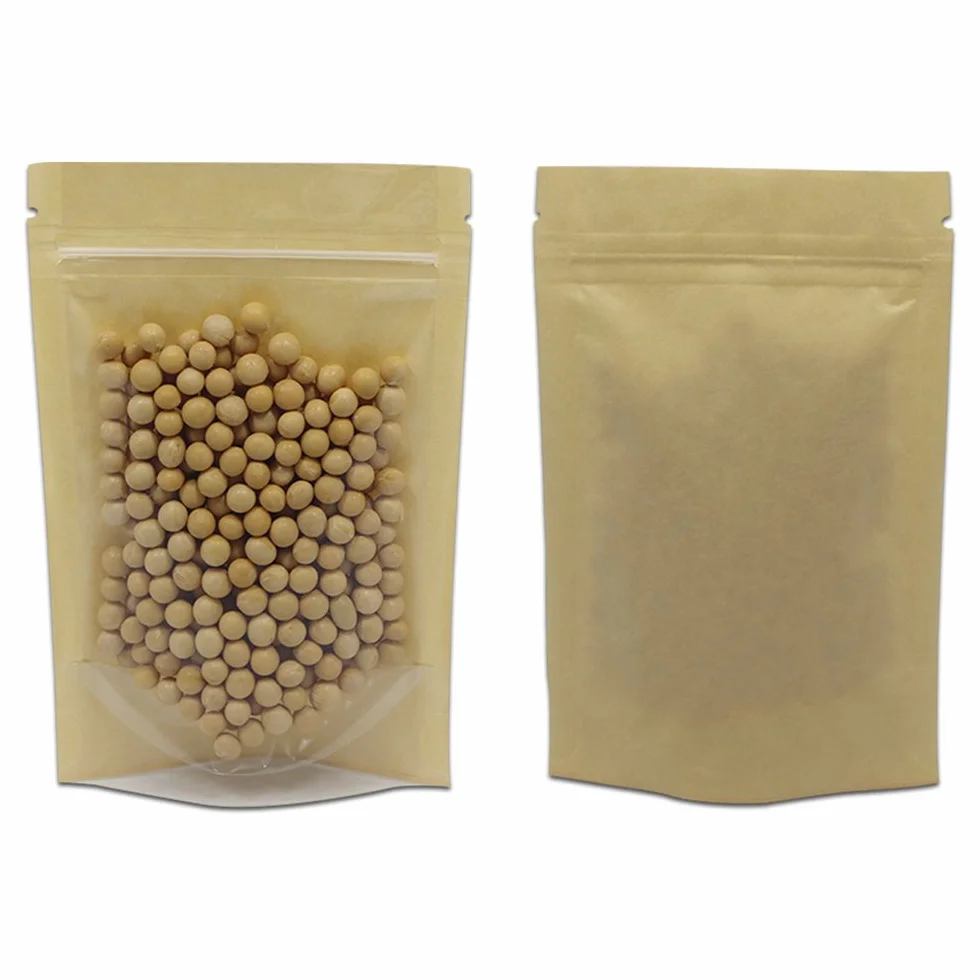 50 sacchetti trasparenti in carta kraft marrone con chiusura lampo richiudibili per caffè alimenti 10 x 15 cm