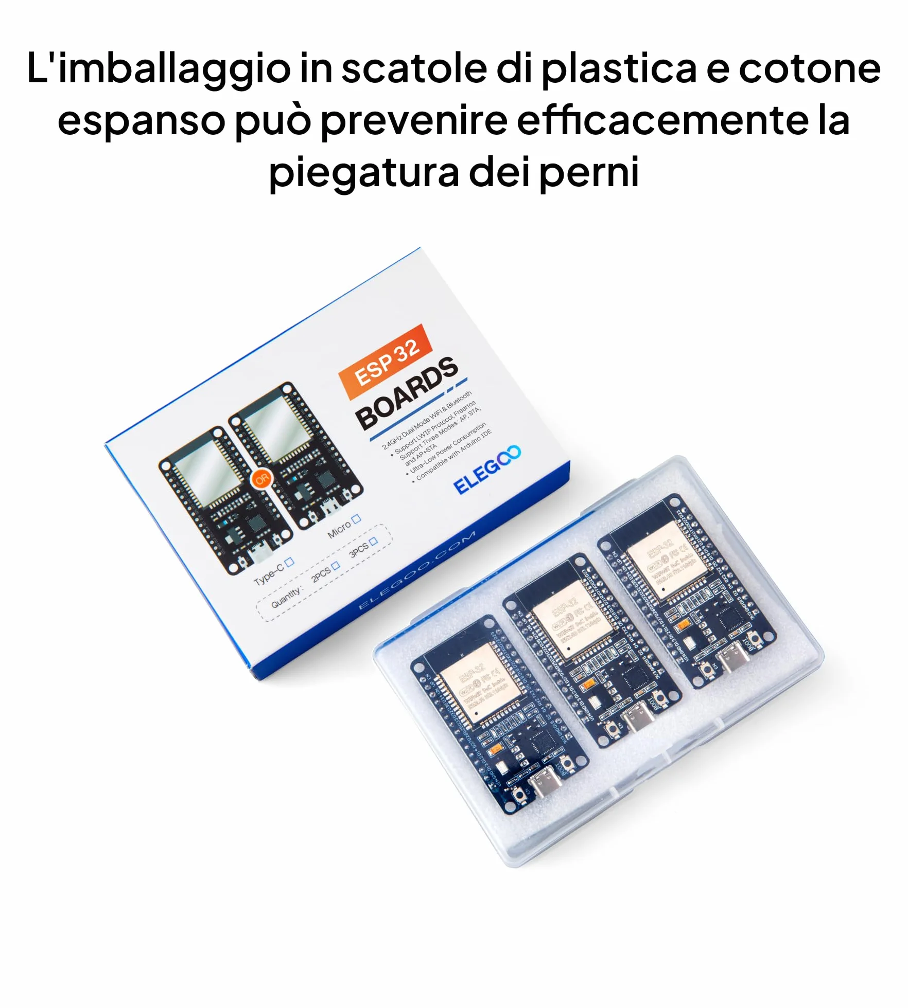 ELEGOO Scheda di Sviluppo ESP-32 3 Pezzi USB C, 2.4GHz Dual Mode WIFI+Bluetooth Microcontrollore Supporto Arduino, MicroPython, NodeMCU