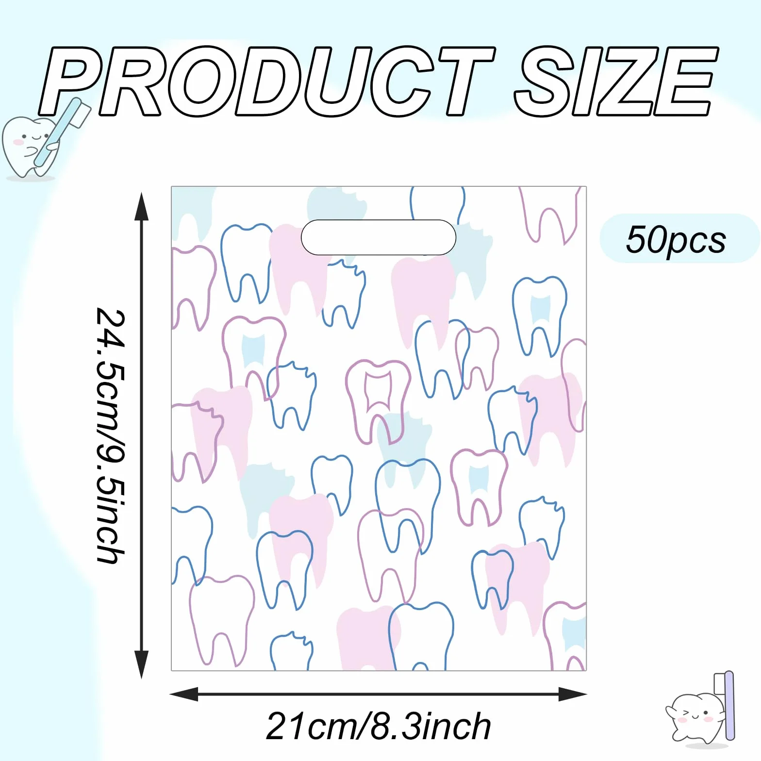 Sacchetti dentali con manici 21 x 24 cm, confezione da 50 per studi dentistici