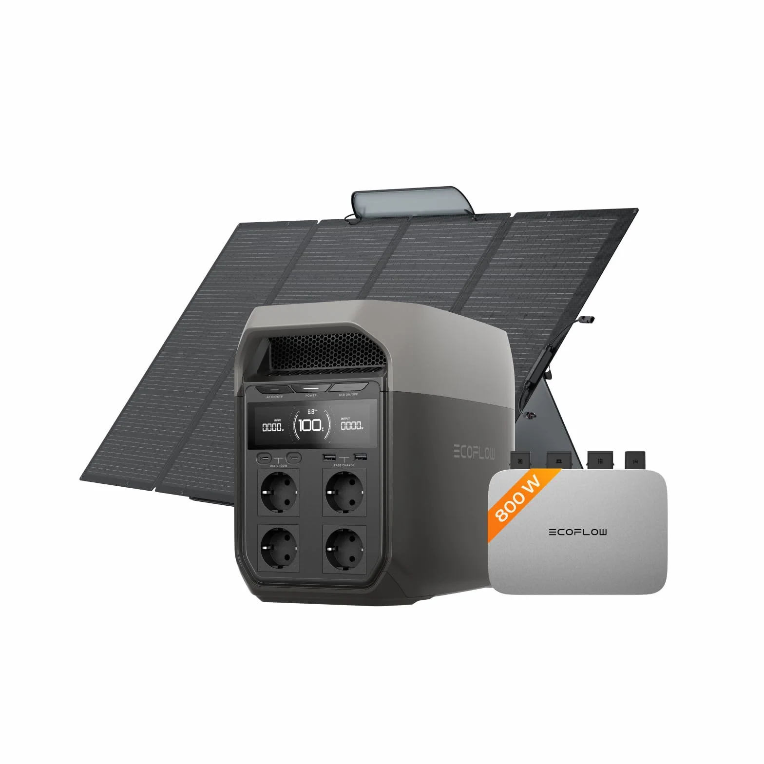 ECOFLOW Impianto elettrico da balcone PowerStream, microinverter 800W, centrale elettrica portatile Delta 3 da 1kWh, 400W pannello solare pieghevole, controllo del consumo energetico, app