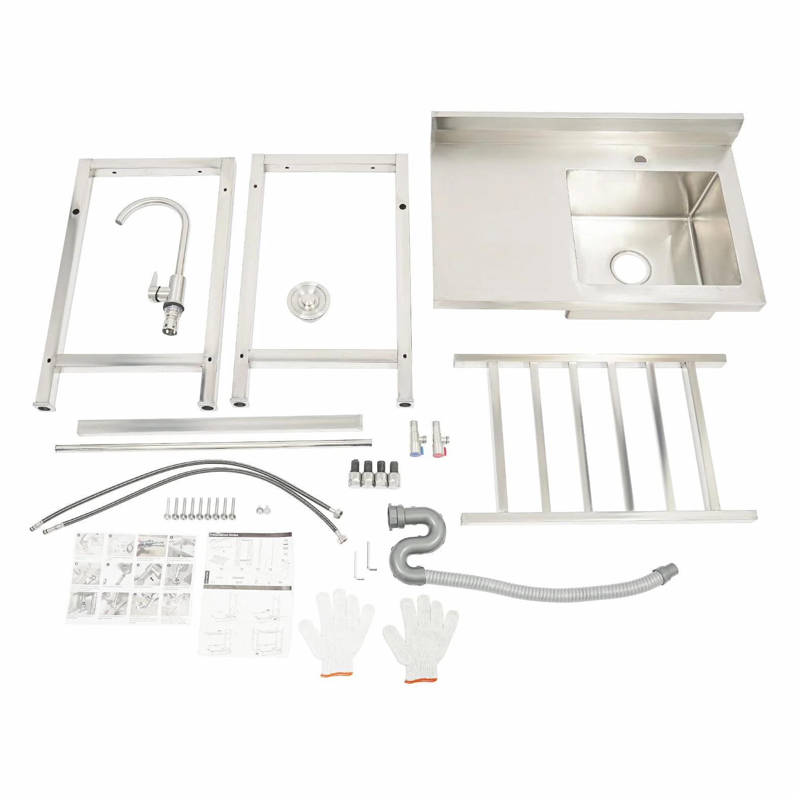 Lavello autoportante con gambe quadrate e una vasca, lavello commerciale con mobiletto, portata fino a 100 kg, incluso rubinetto e connettore per acqua, 80 x 55 x 84 cm