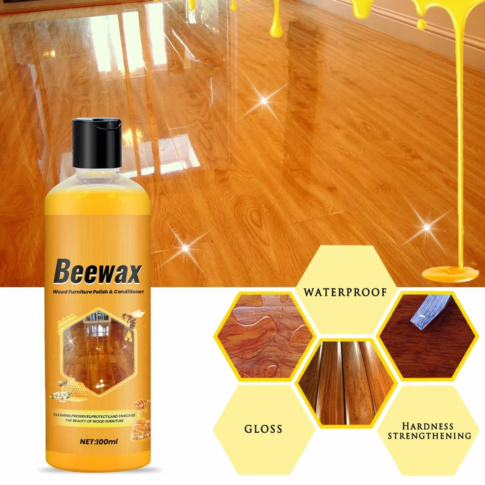 Agente Lucidante Per Mobili - 100ML Detergente Dor Pavimenti beewaxs, Lucidante Naturale Per Mobili, LucidantePer Legno A Lunga Durata Per Rimuovere Impronte Digitali, Tavoli, Battiscopa