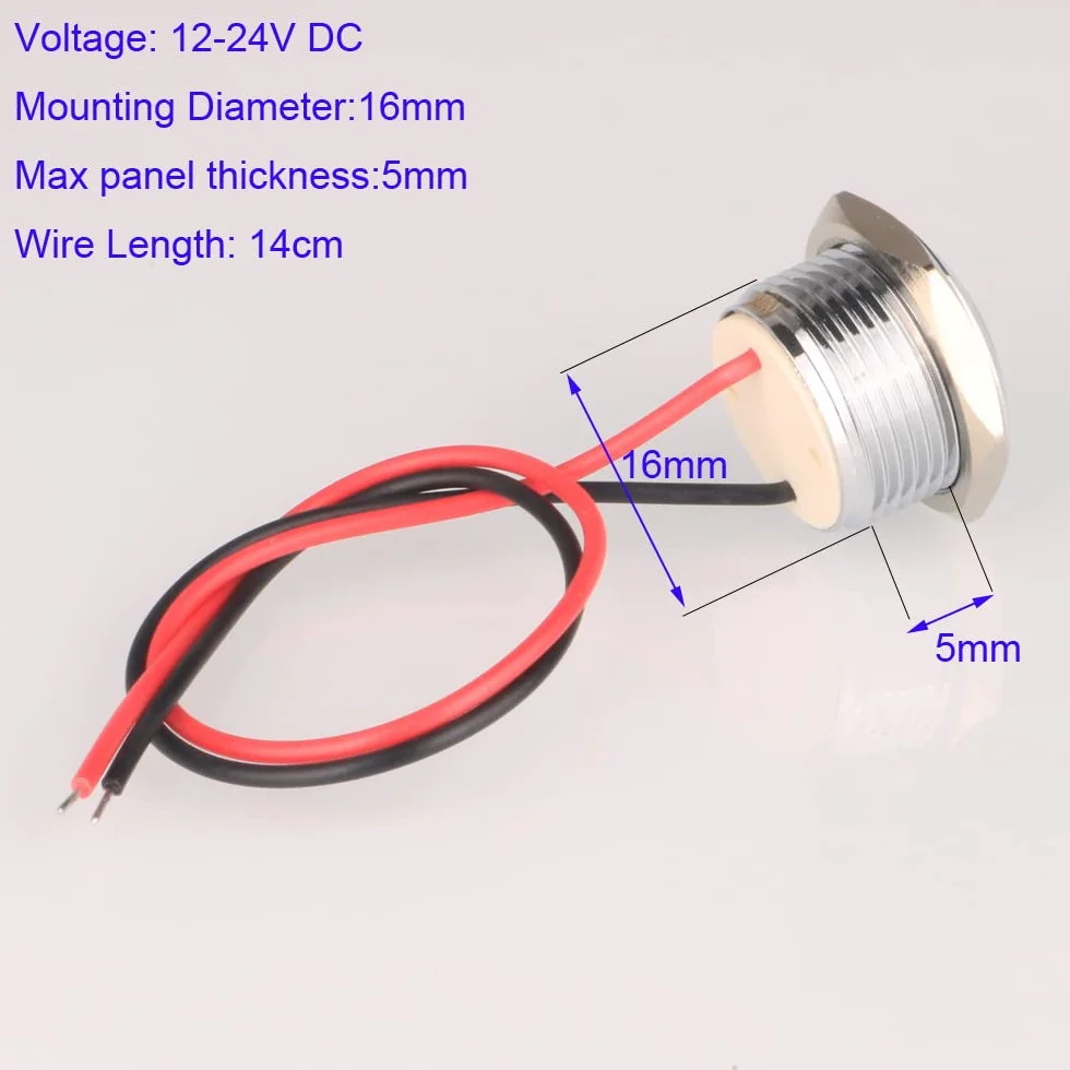 Gebildet 4Pezzi AC/DC 12-24V 20mA Indicatore di Risparmio Energetico Indicatore Luminoso in Metallo Lampada di Segnalazione Impermeabile Dimensione del Foro 16mm LED Arancia (Testa Sferica)