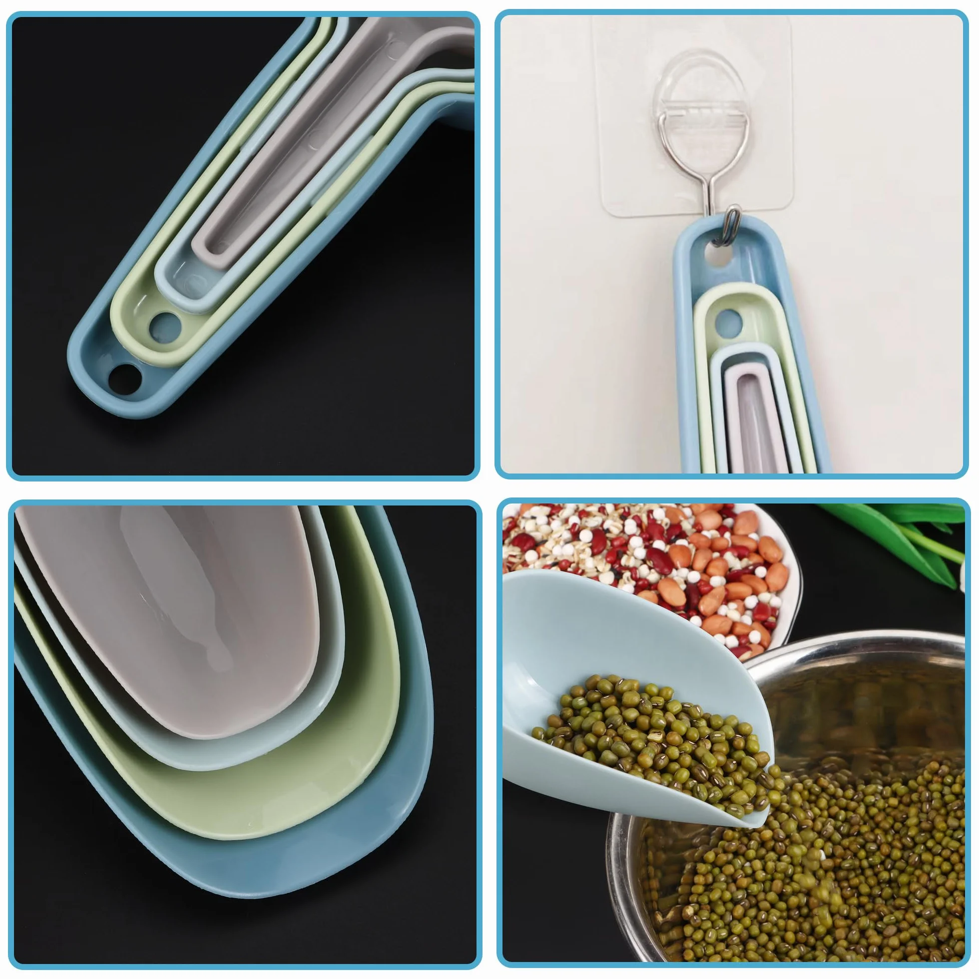 Set di 4 Ghiaccio Paletta Cucina Plastica, Paletta Cibo Cucchiaini Multiuso per Cucine, Bar, Buffet, Cereali, Farina, Grano, Noci, Spezie, Popcorn（50/100/150/250 ml）