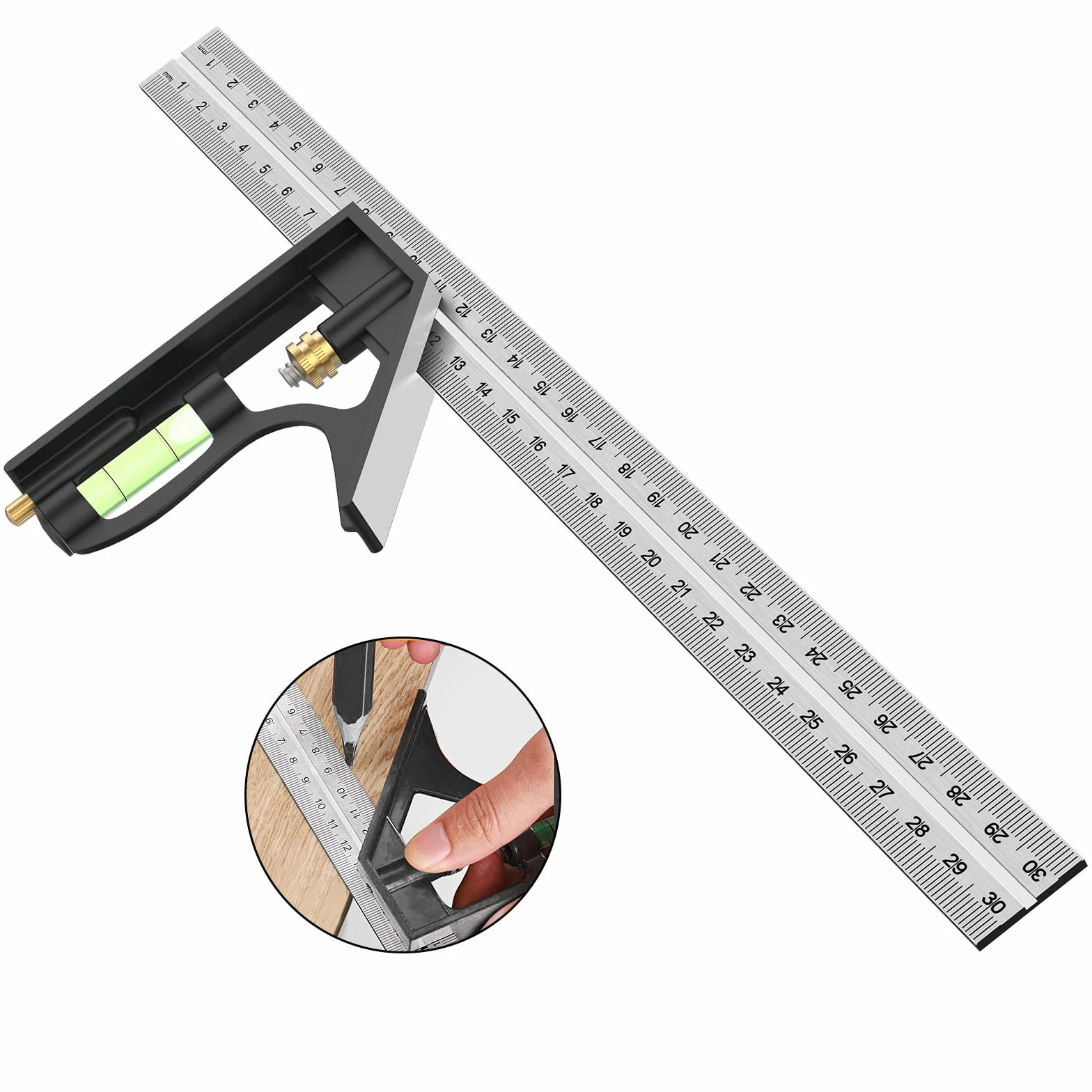 Squadra Combinata Regolabile in Acciaio Inossidabile 300 mm 45/90 Gradi con Livella a Bolla