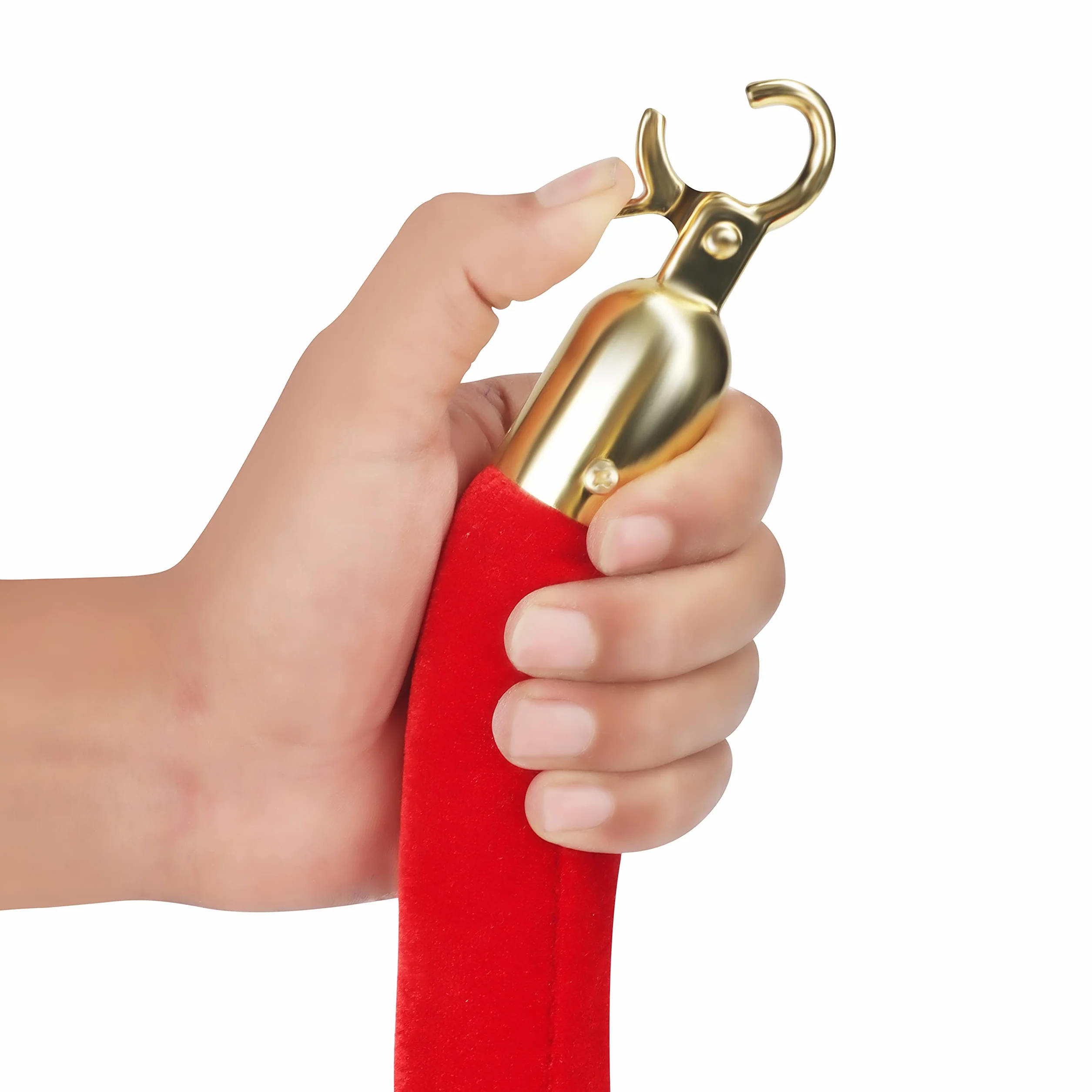 Belle Vous 2pz Corda Corrimano per Paletti Delimitazione In Velluto Rosso- L150 x P3,5 cm - Cordone Intrecciato con Moschettoni Dorati Lucidi Testa a Sfera per Transenna Eliminacode Paletti Divisori