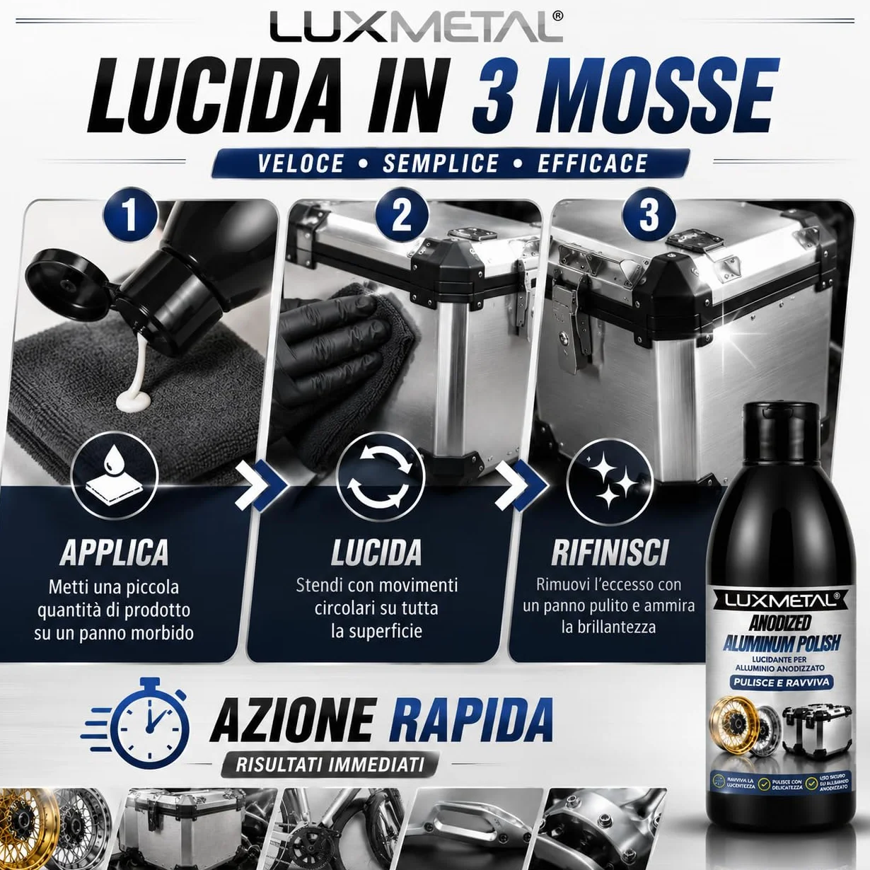 Anodized Aluminum Polish 250 gr, Lucidante per Alluminio Anodizzato, Pulisce e Ravviva Cerchi BMW GS Auto Moto Ruote Valigie e Bauli in Alluminio Azione Delicata