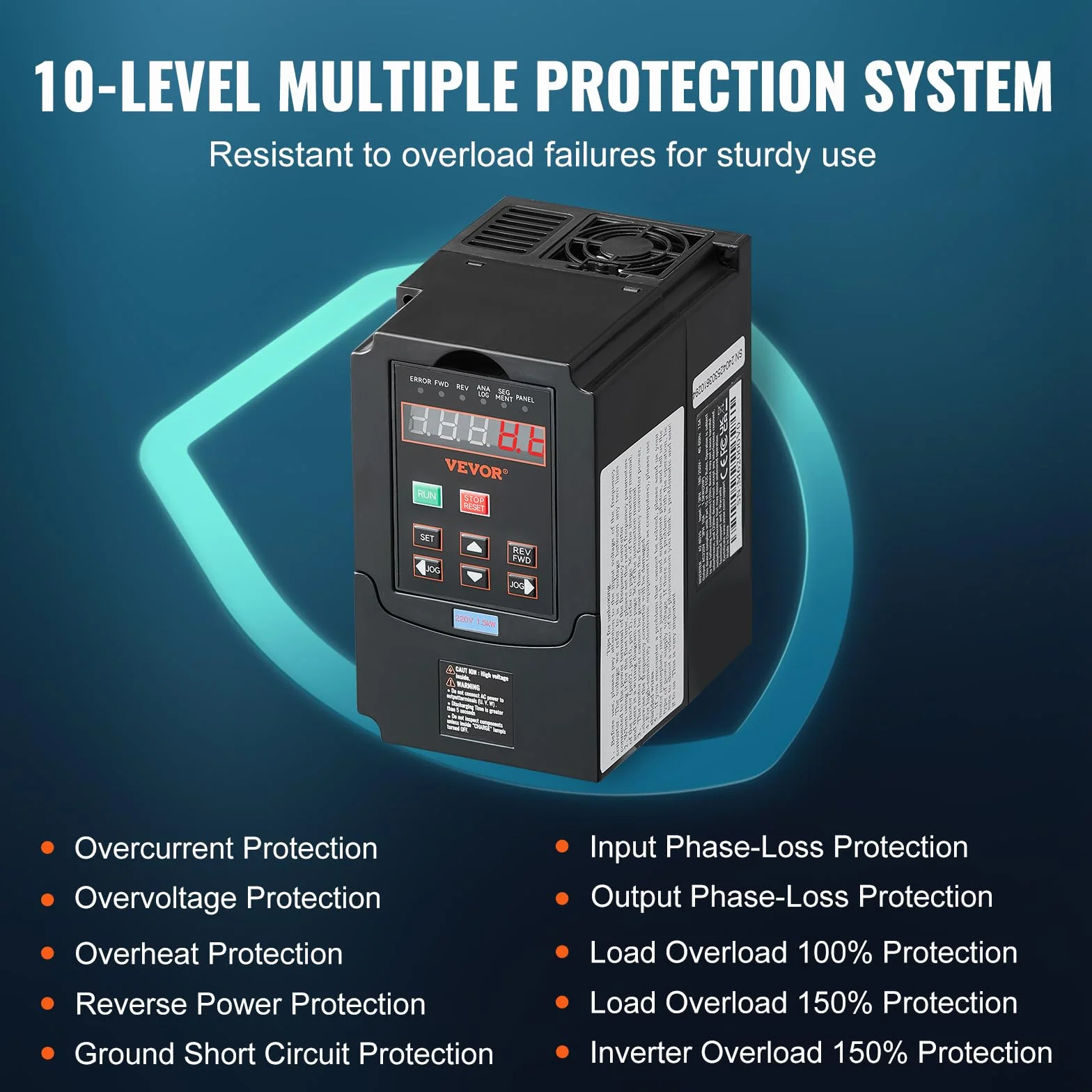 VEVOR VFD 2PS, 1,5KW, 7,5A, Ingresso 220 V Monofase Trifase a Uscita 220 V Trifase Azionamento a Frequenza Variabile, Ingresso 40-60 Hz, Uscita 0-400 Hz VFD per Controllo Velocità CNC Motore Mandrino