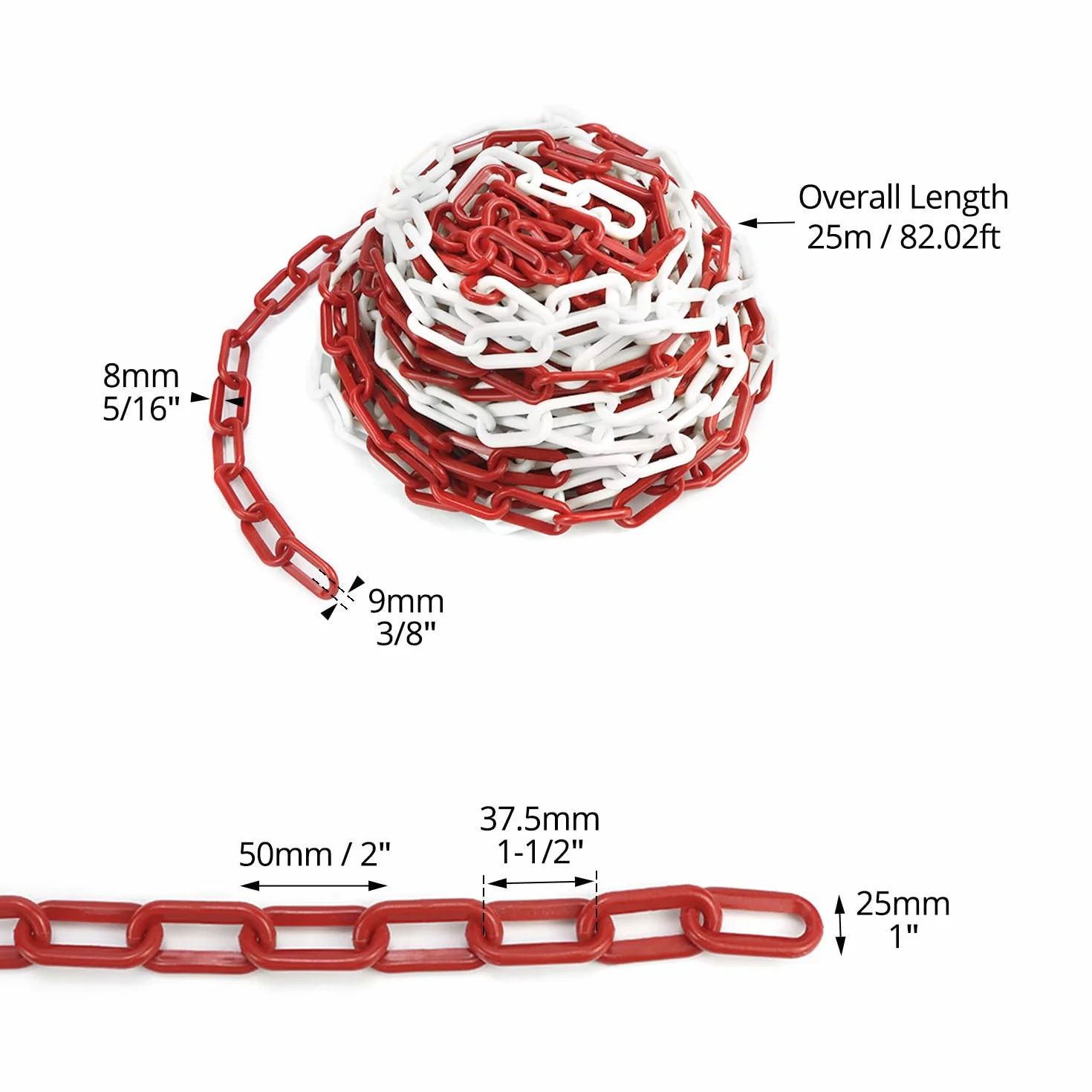 QWORK® Catena barriera plastica, 8mm 25M catena plastica rossa e bianca, per hotel, parcheggi, stazioni ferroviarie