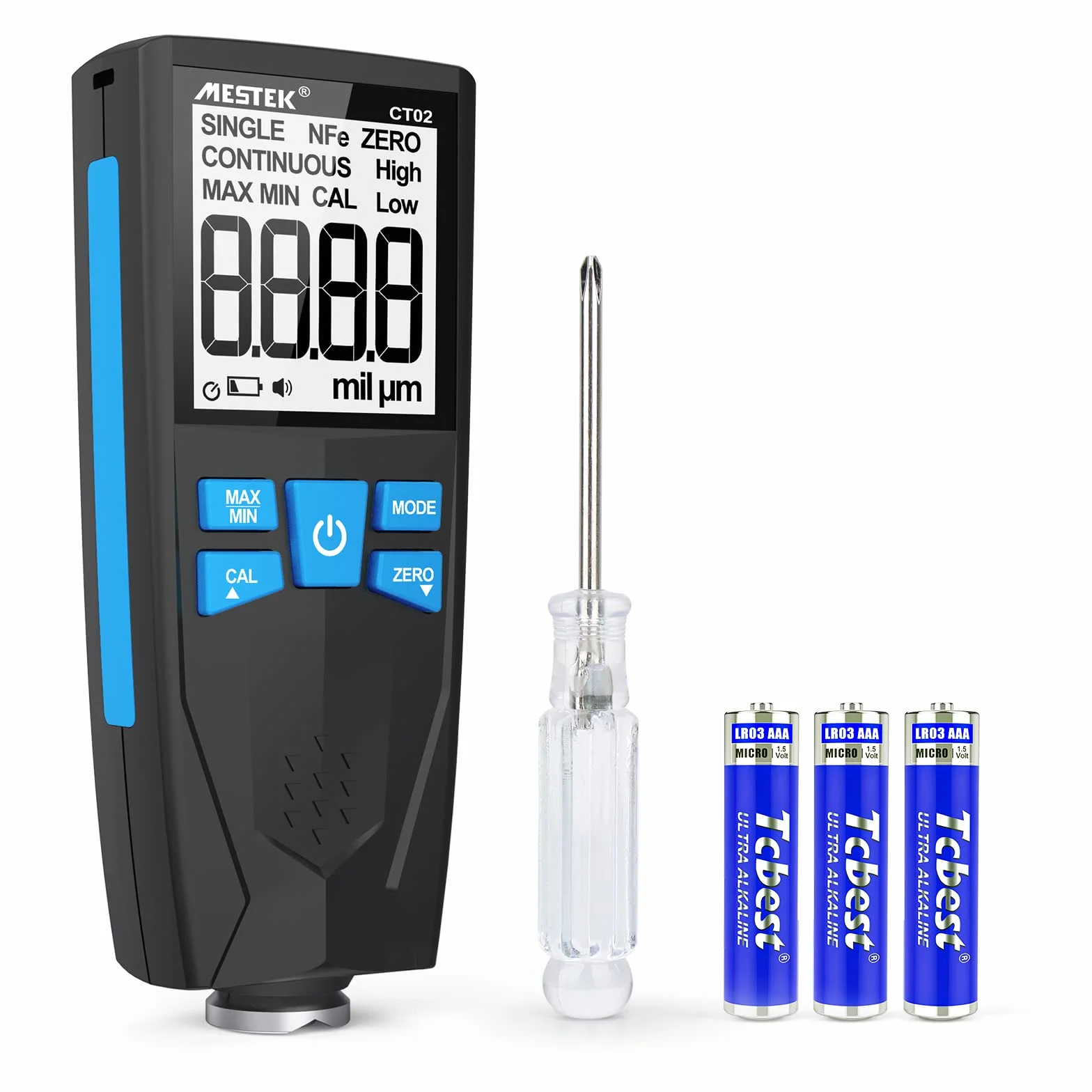MESTEK Spessimetro Vernice Misuratore di Spessore del Rivestimento 0-1500um LCD-Display 2 Messmodi Hoch/Tief Alarm