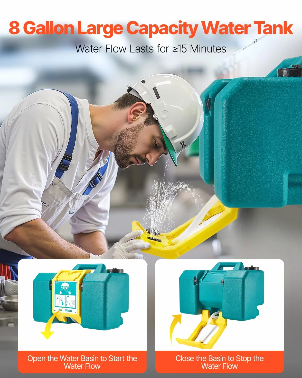VEVOR Stazione di Lavaggio Oculare di Emergenza 535 x 245 x 355 mm Portatile con 2 Spruzzi