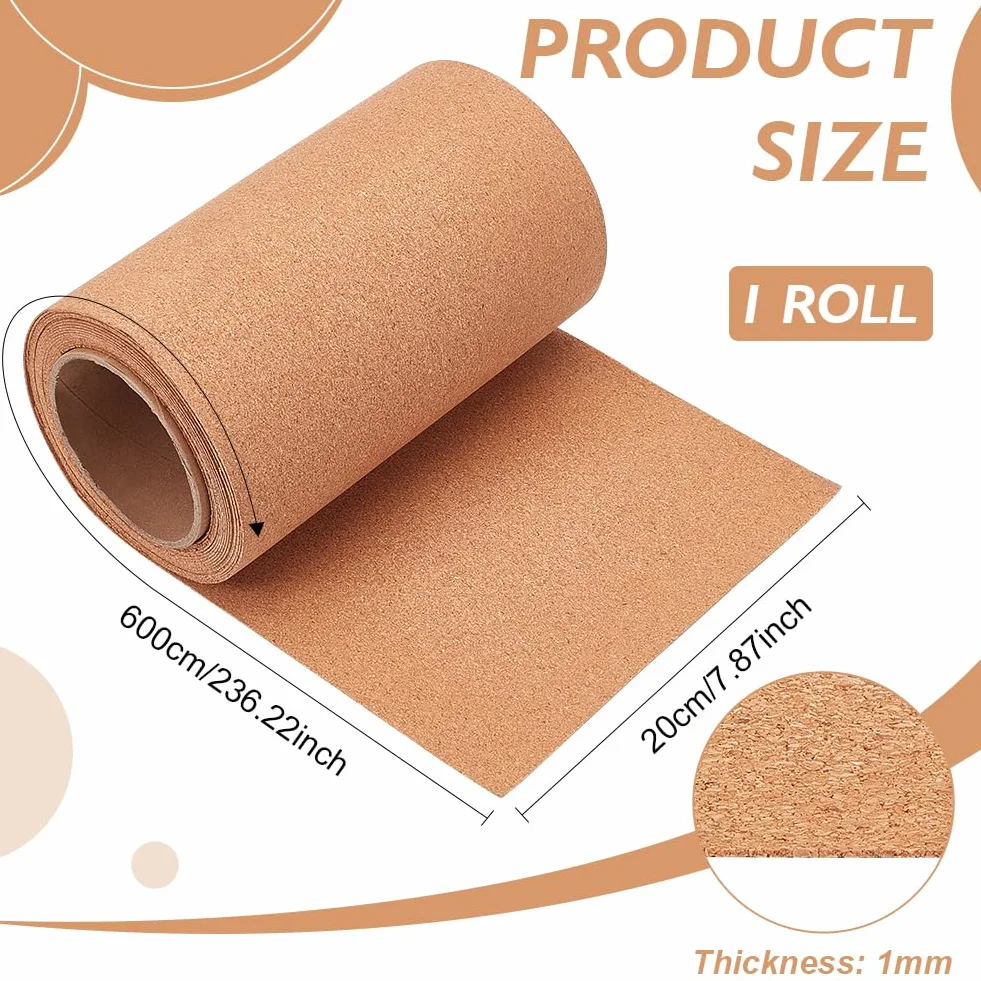 BENECREAT Rotolo di sughero naturale 600x20 cm 1 mm per sottobicchieri decorazioni fai da te