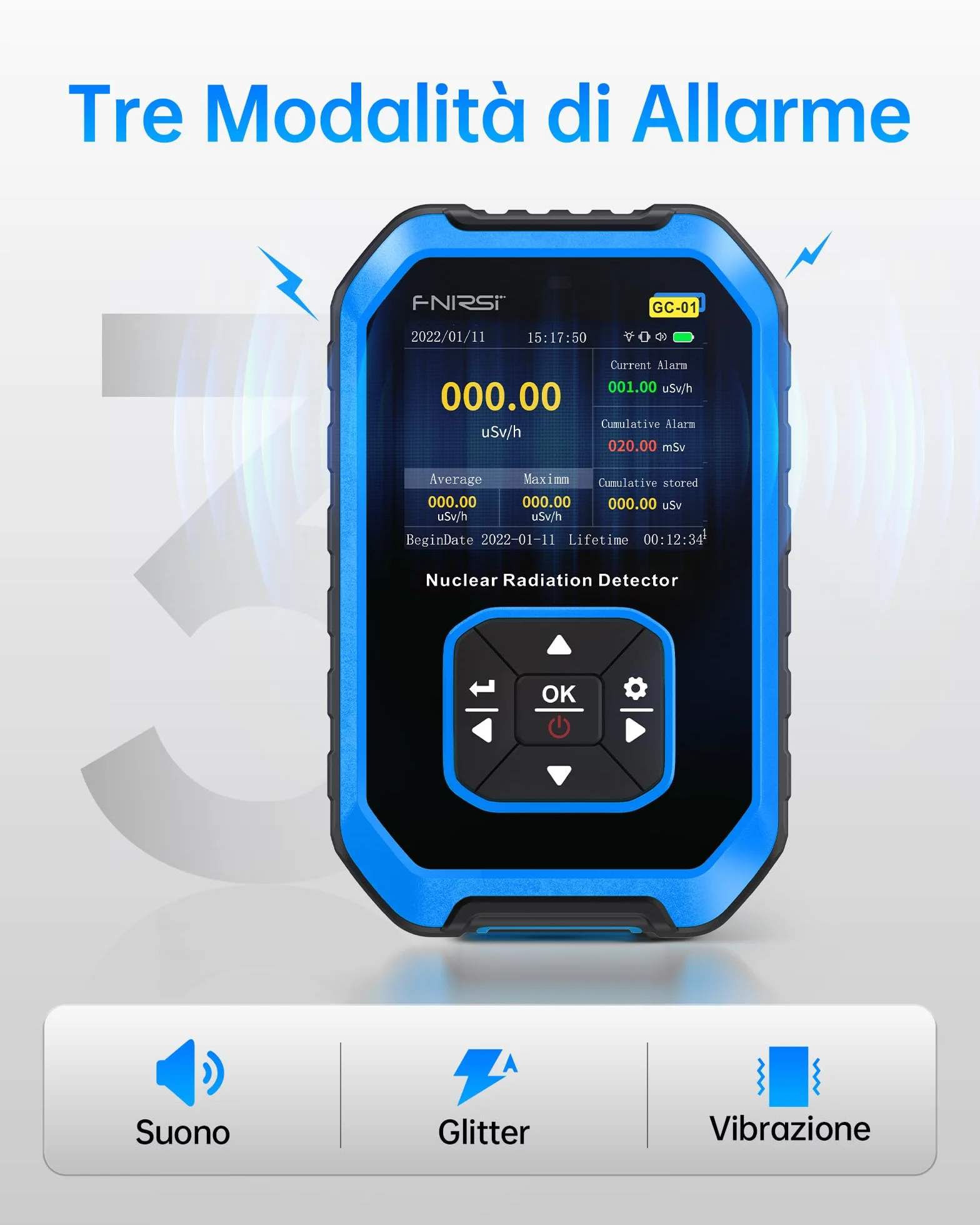 FNIRSI GC-01 Contatore Geiger Rilevatore di Radiazioni Nucleari Dosimetro LCD Portatile Beta Gamma X