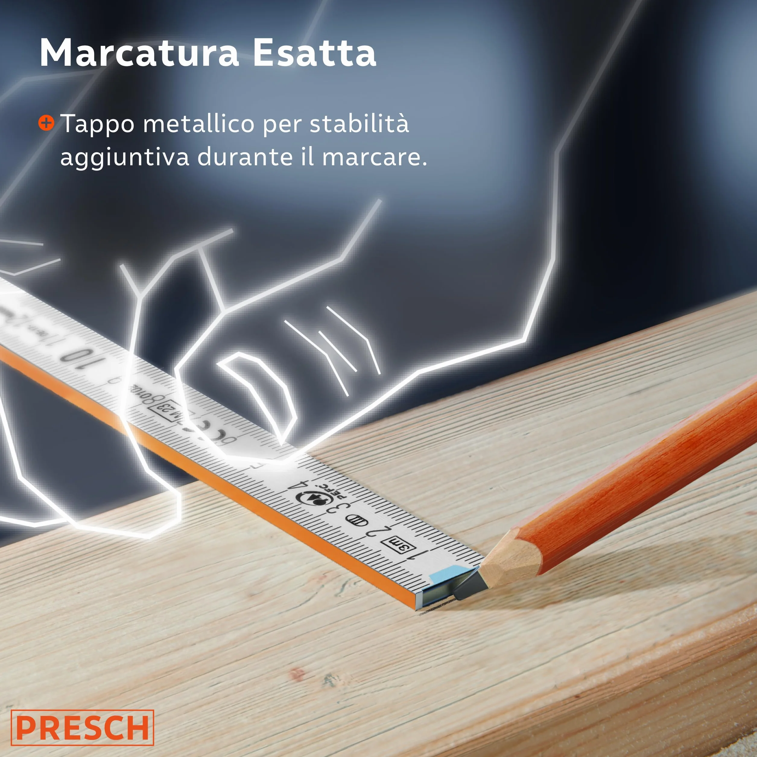 Presch Metro Pieghevole da 3 Metri con Scala degli Angoli - Legno Arancione - Numeri Grandi - Metro Righello con Motivo Strumenti