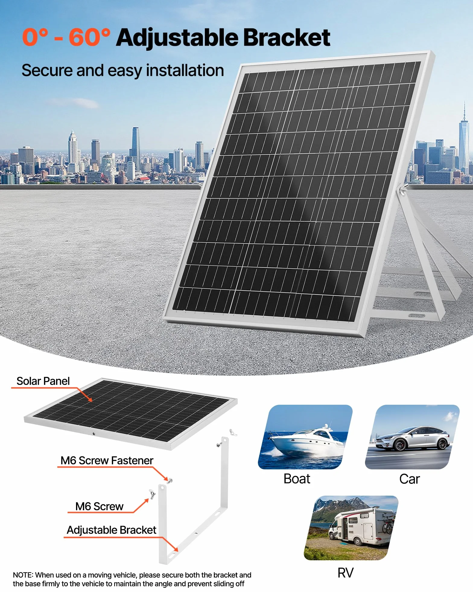 VEVOR Caricabatteria Solare 25 W 12 V, Pannello Solare Monocristallino Regolatore MPPT da Esterno, Staffa di Montaggio Regolabile, Impermeabile IP67, Kit Caricabatteria Solare per Auto Barche Camper