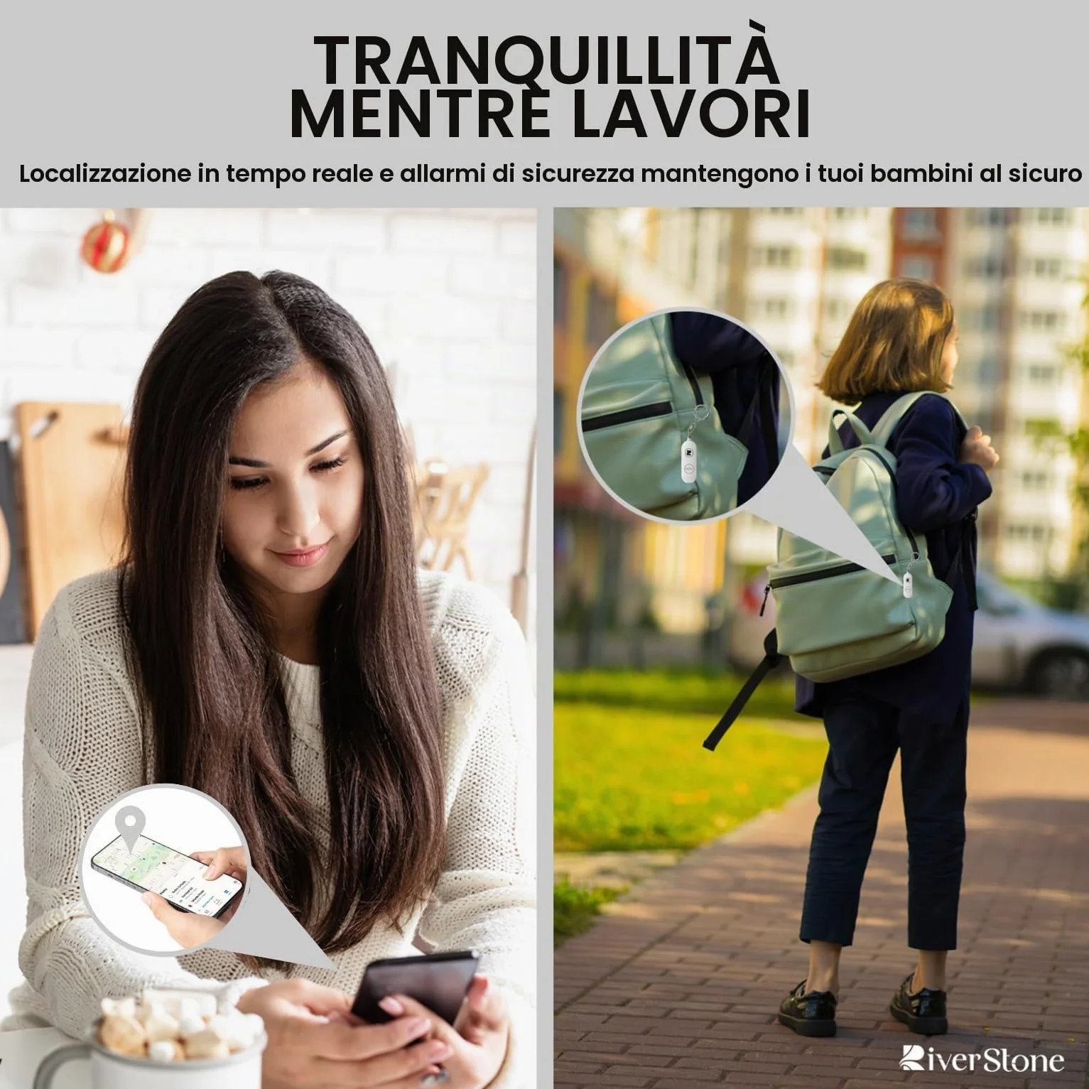 River Stone Allarme di Sicurezza Personale 130dB per Apple FindMy iOS (14.5+) Porta Chiavi Localizzatore Anti-aggressione, Sirena di Emergenza per Donna Bambino Anziano, Localizzazione, Auto-difesa