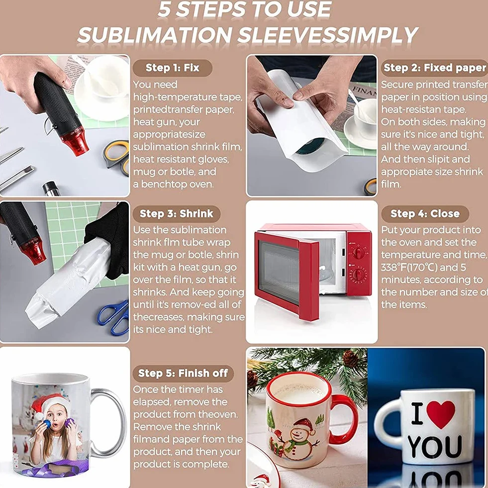 70Pcs sublimazione Shrink Wrap Film 5X10 Pollici Pellicola termorestringente Film termoretraibile Borse Bianco Shrink Wrap fasce per tazza
