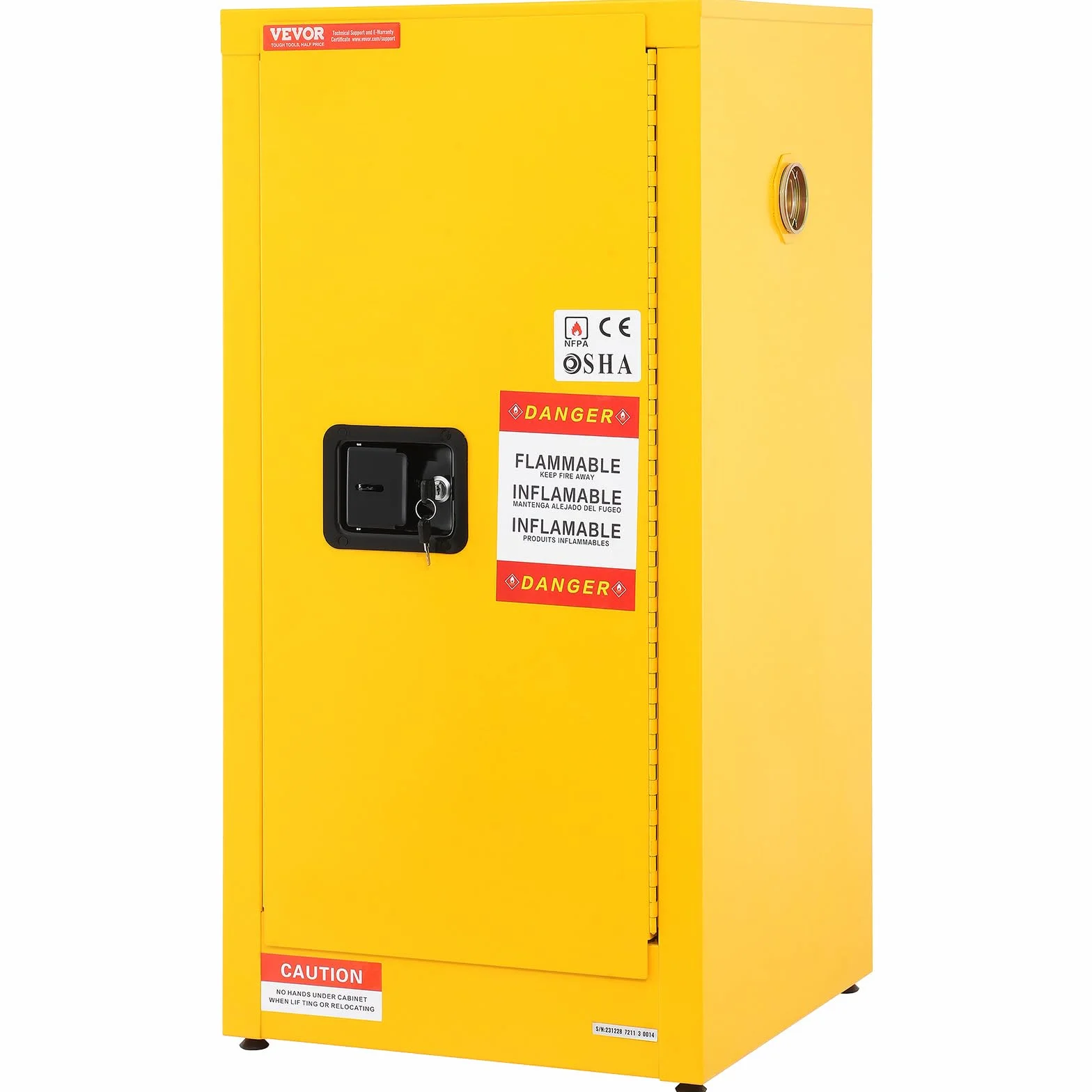 VEVOR Armadio di Sicurezza Infiammabili 16 Gal Acciaio Laminato Freddo 18,1x18,1x35,4 Pollici Antideflagrante 2 Ripiani Regolabili