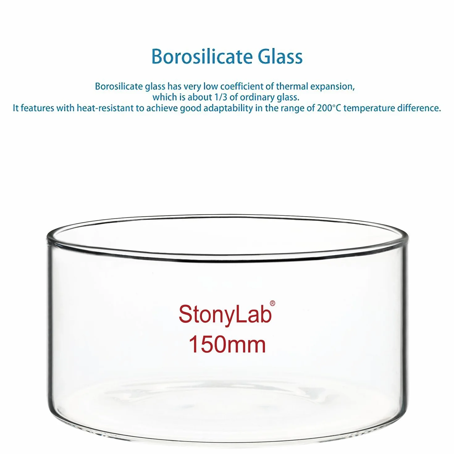 stonylab Piatto per Cristallizzazione, Piatti per Cristallizzazione in Vetro di Borosilicato a Parete Spessa per Cristallizzazione ed Evaporazione di Laboratorio, Fondo Piatto, Senza Becco
