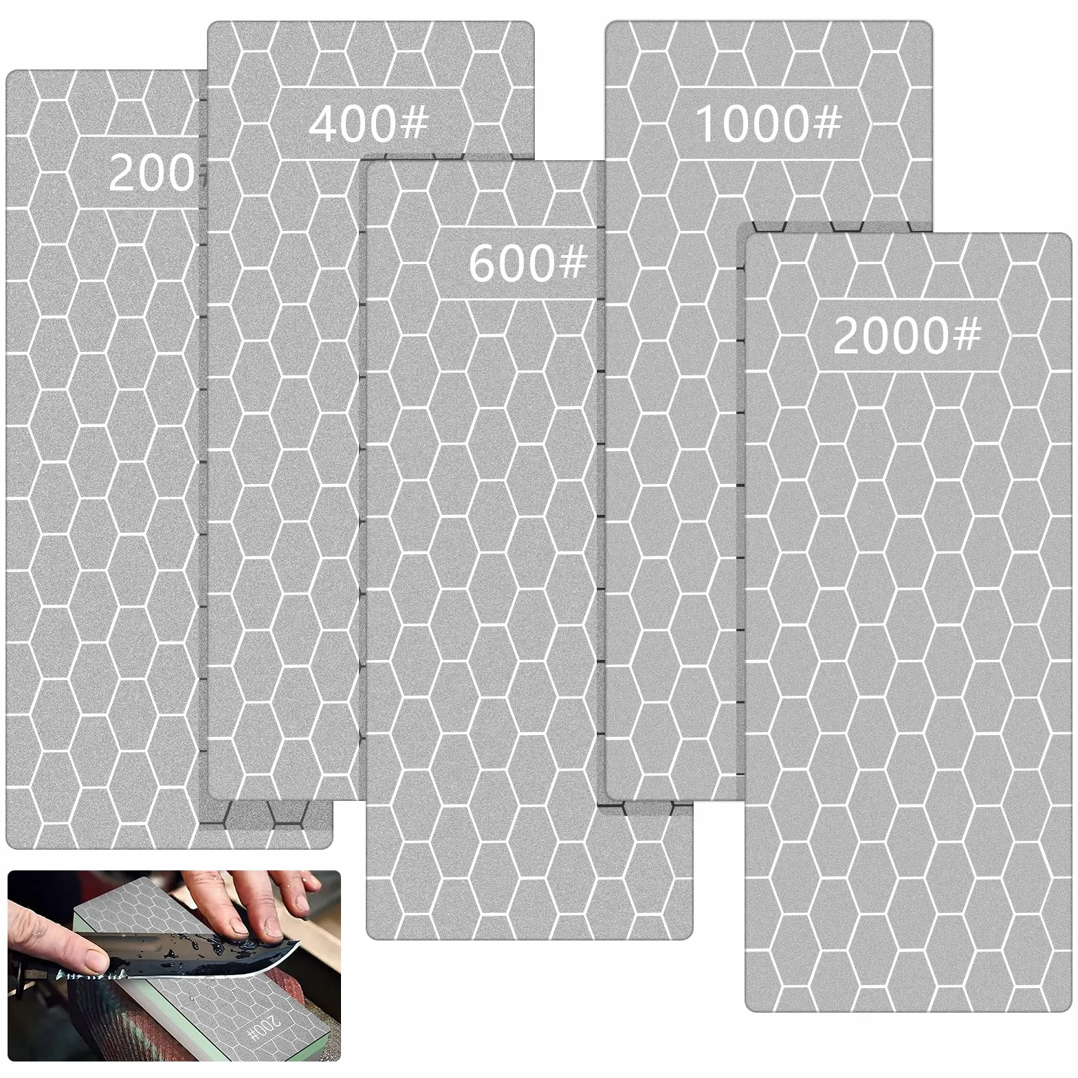 5 Pezzi Pietra Diamantata per Affilatura 200/400/600/1000/2000 Pietra Affilare Coltelli Nido D'ape Design Antiscivolo Pietre per Affilare Diamantate Utensili da Cucina per Esterni