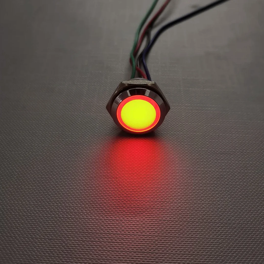 GUUZI 4 Pezzi 12V-24V RGB Triplo (Rosso Verde Blu) Indicatore Luminoso a LED in Metallo 16mm Lampada di Segnalazione Impermeabile con Cavo